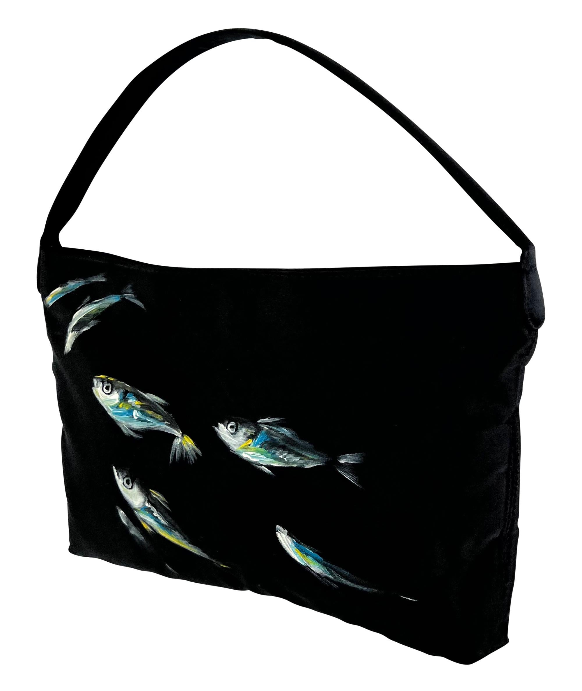 S/S 1999 Dolce & Gabbana Hand-Painted Sardine Fish Black Medium Shoulder Bag In Excellent Condition In West Hollywood, CA