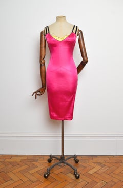 S/S 1999 Dolce & Gabbana Re-issue Hot Pink Satin Exposed Bra-Let Cocktail Dress