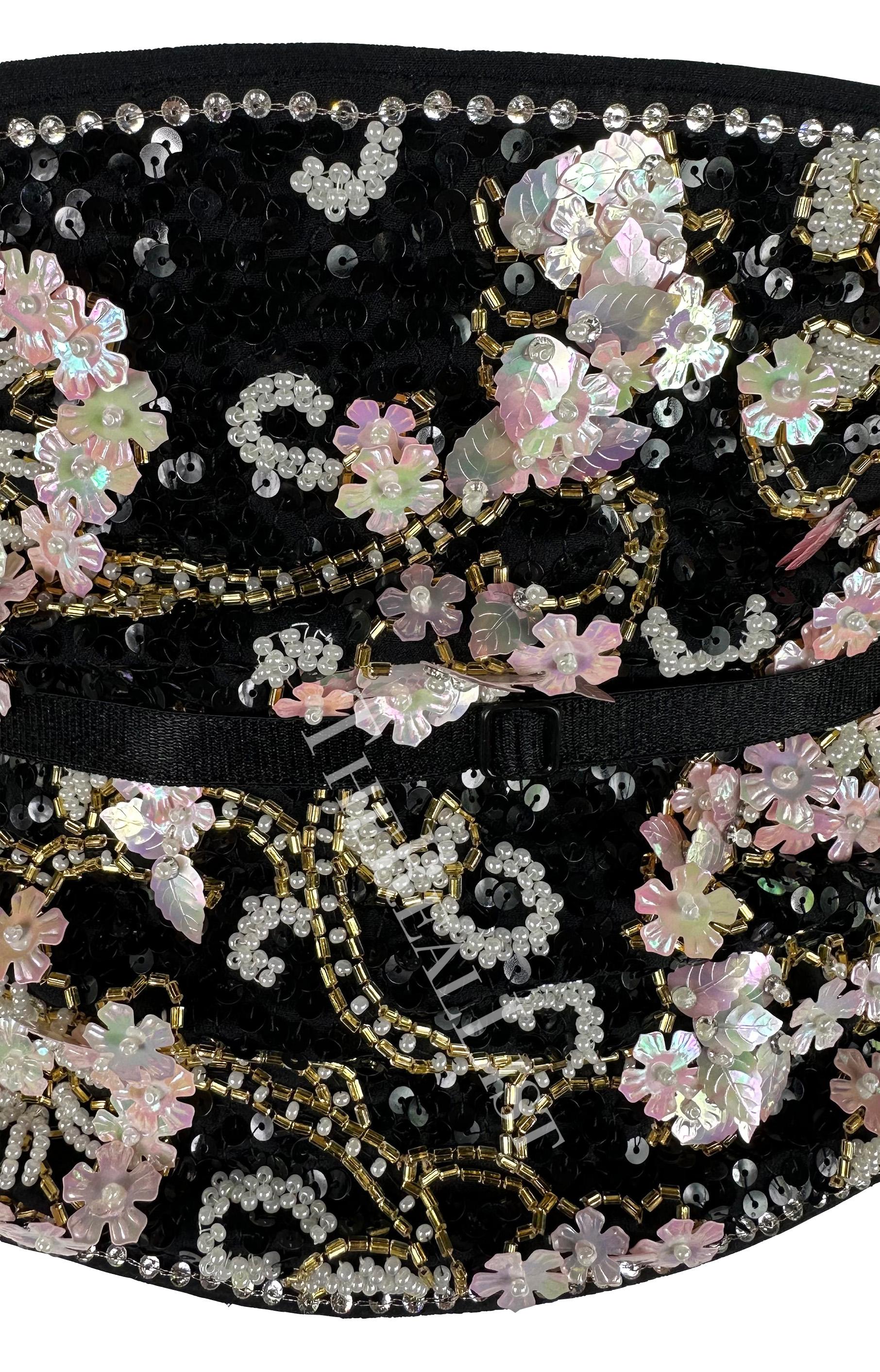 S/S 1999 Dolce & Gabbana Runway Floral Beaded Corset Boned Obi Wrap Waist Belt Excellent état - En vente à West Hollywood, CA