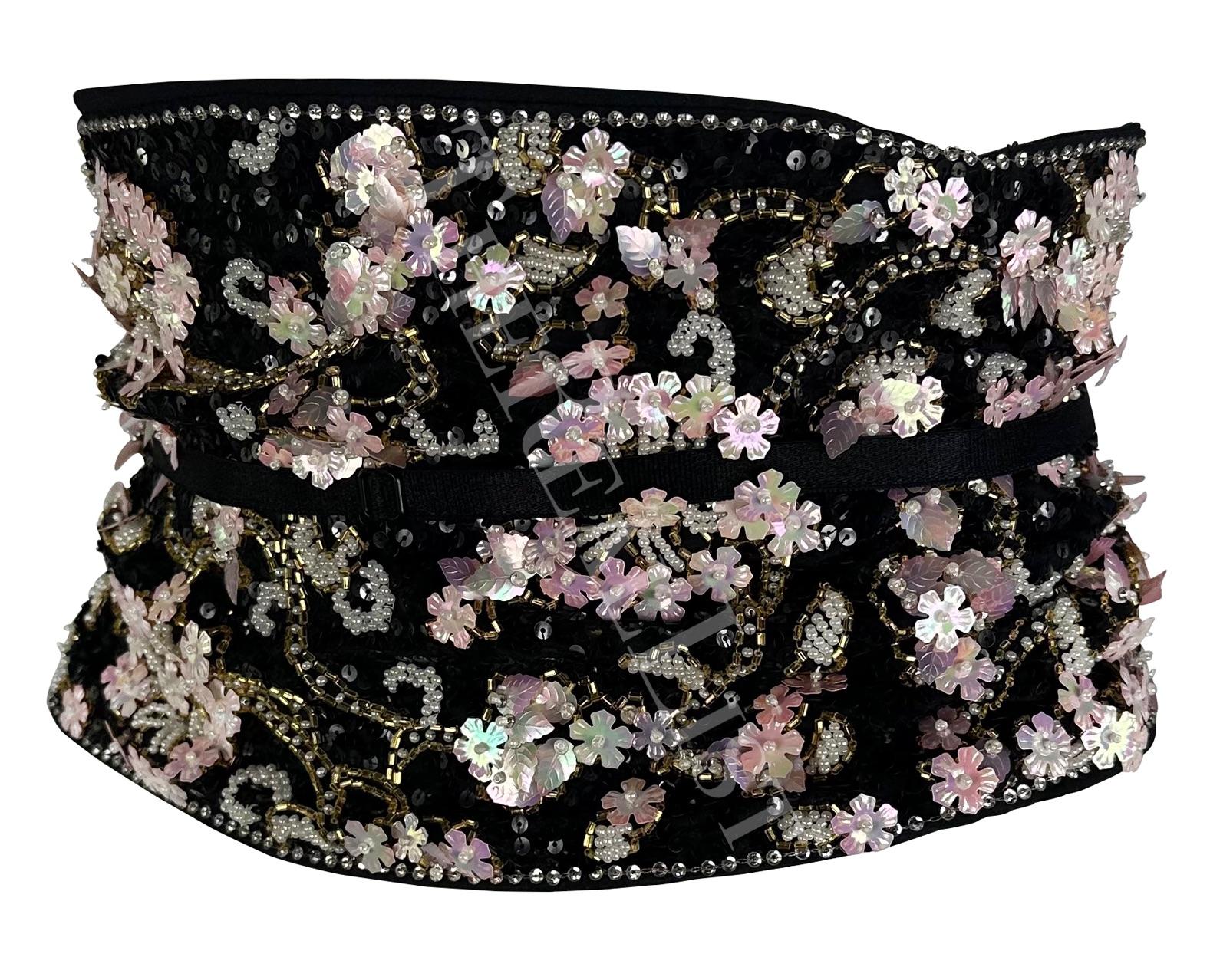 S/S 1999 Dolce & Gabbana Runway Floral Beaded Corset Boned Obi Wrap Waist Belt Unisexe en vente