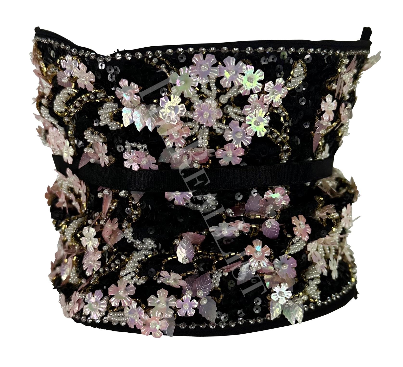 S/S 1999 Dolce & Gabbana Runway Floral Beaded Corset Boned Obi Wrap Waist Belt For Sale 1