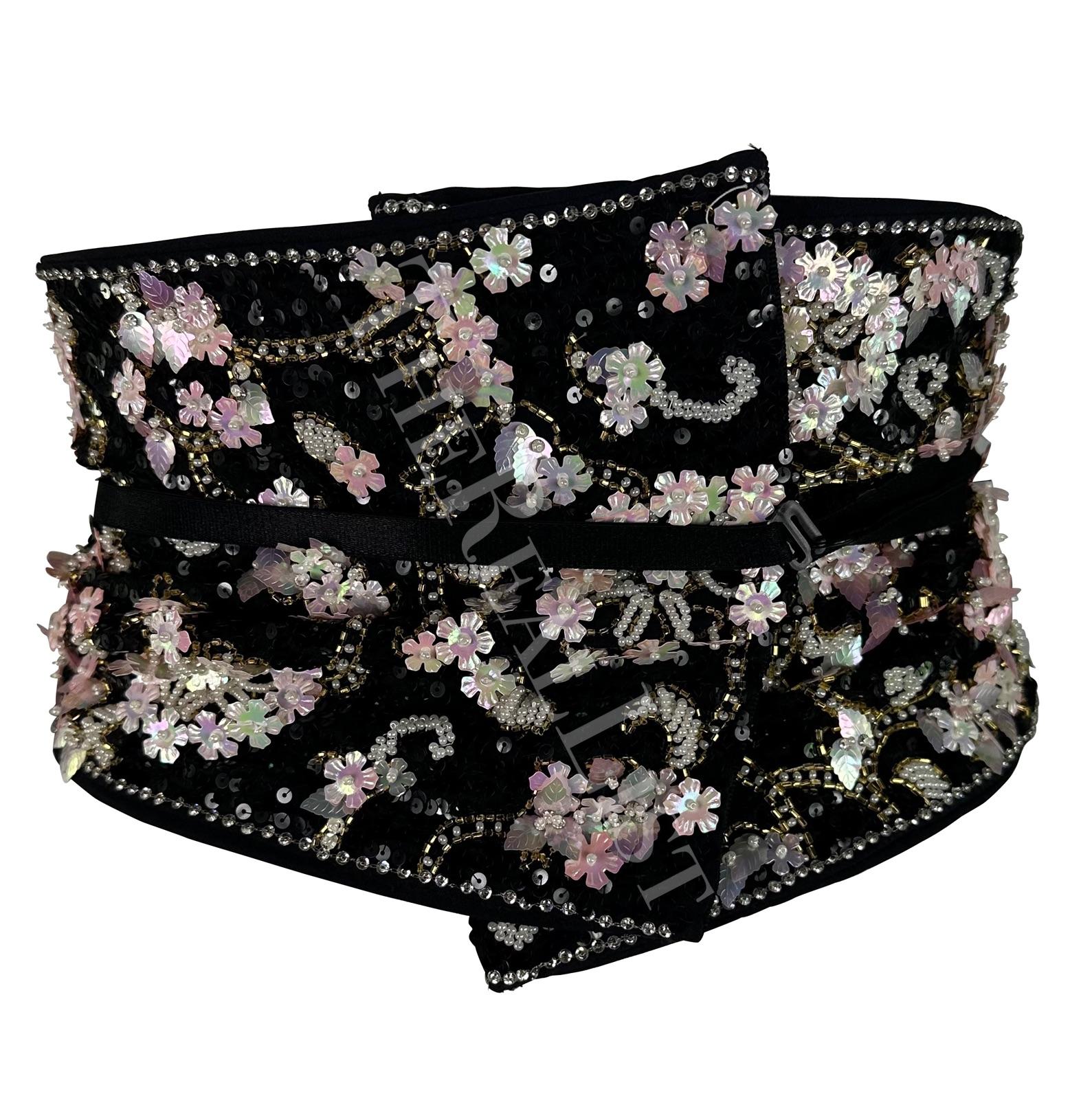 S/S 1999 Dolce & Gabbana Runway Floral Beaded Corset Boned Obi Wrap Waist Belt For Sale 2