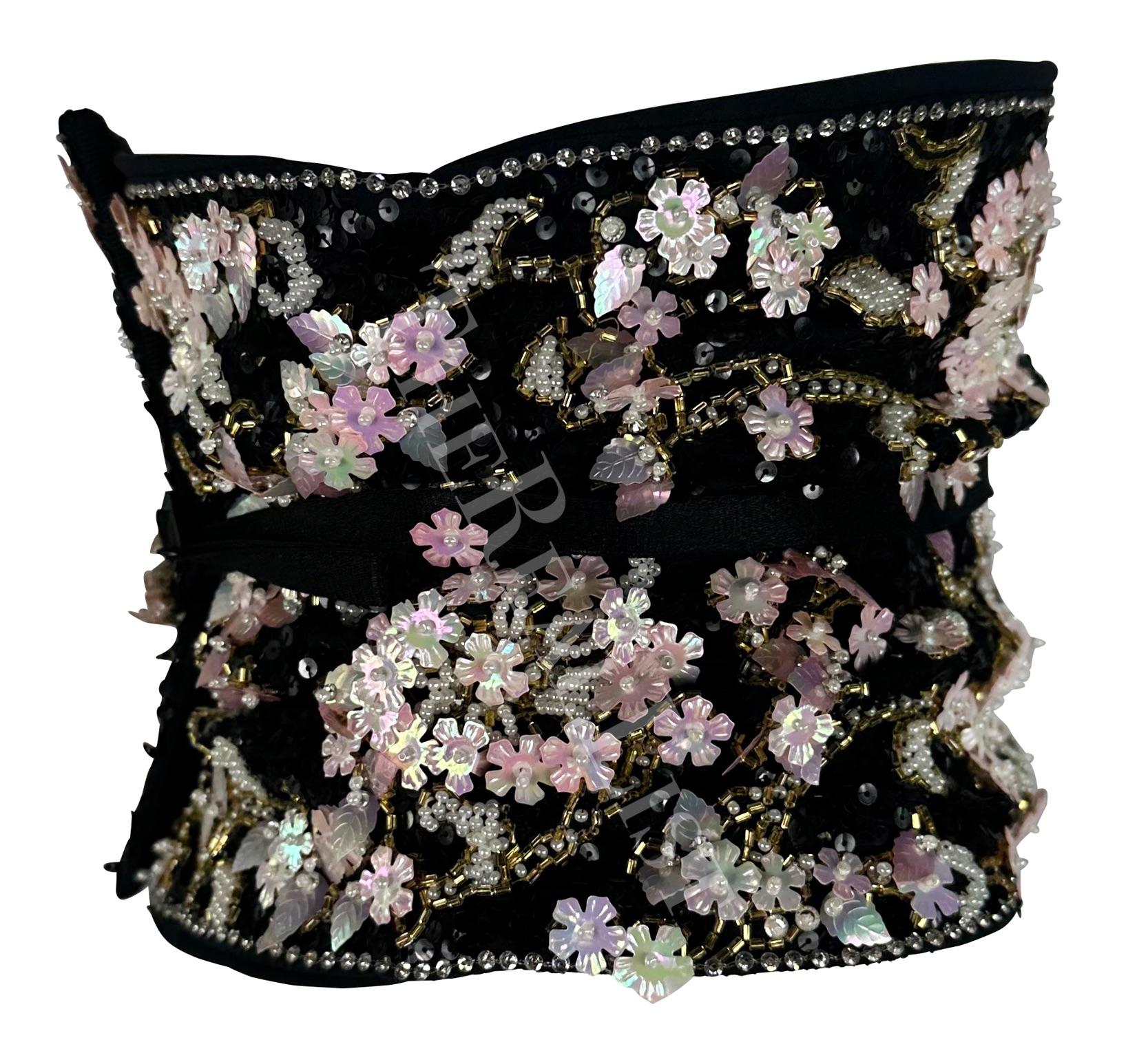 S/S 1999 Dolce & Gabbana Runway Floral Beaded Corset Boned Obi Wrap Waist Belt For Sale 3
