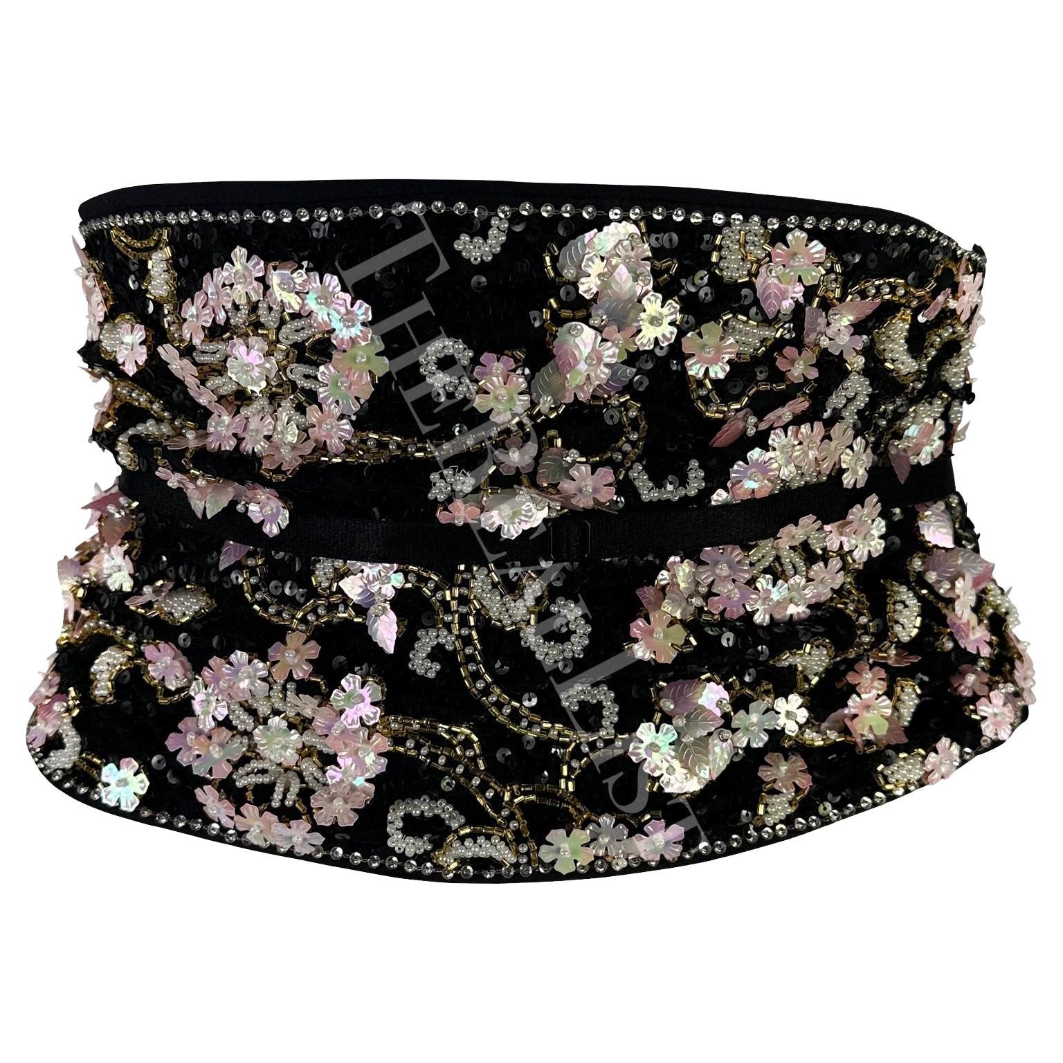 S/S 1999 Dolce & Gabbana Runway Floral Beaded Corset Boned Obi Wrap Waist Belt en vente