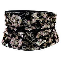 Retro S/S 1999 Dolce & Gabbana Runway Floral Beaded Corset Boned Obi Wrap Waist Belt