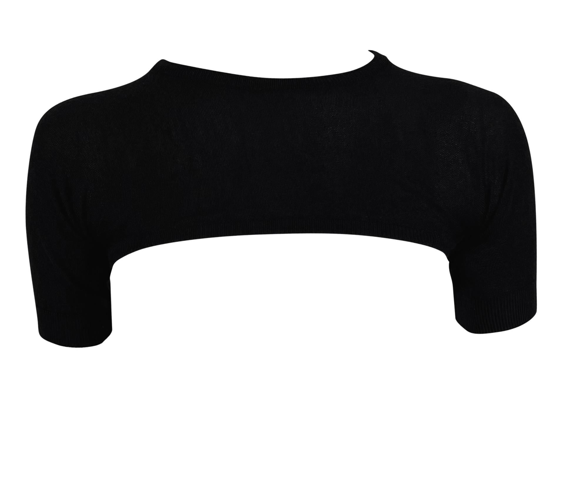 S/S 1999 Dolce & Gabbana Runway Ultra Cropped Black Cashmere Shoulder Sweater en vente 2