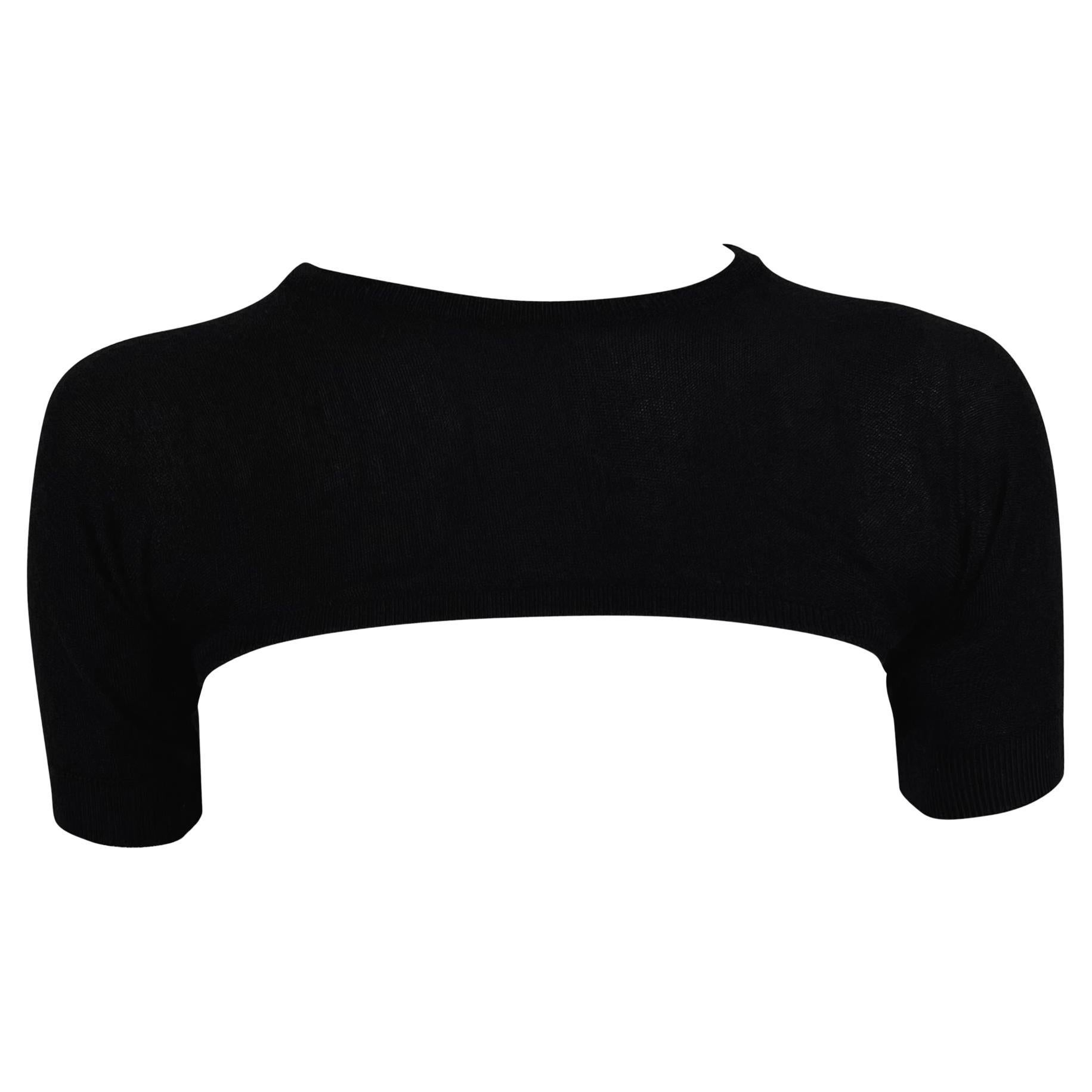 S/S 1999 Dolce & Gabbana Runway Ultra Cropped Black Cashmere Shoulder Sweater