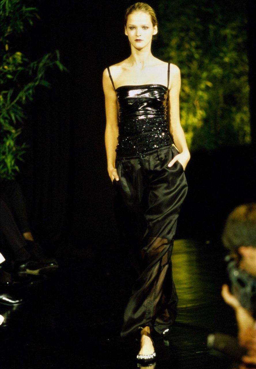 S/S 1999 Dolce & Gabbana Runway Wet Look Black Stretch Bustier Bra Crop Top Pour femmes en vente