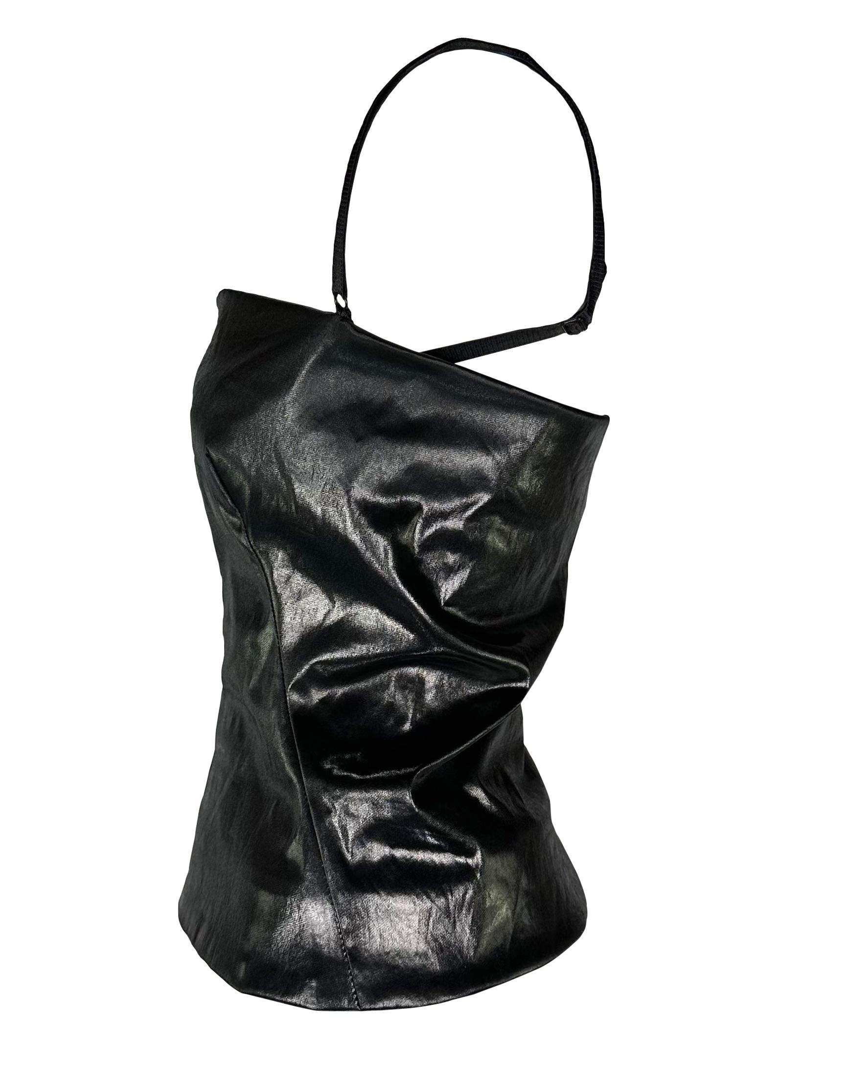 Women's S/S 1999 Dolce & Gabbana Runway Wet Look Black Stretch Bustier Bra Crop Top For Sale