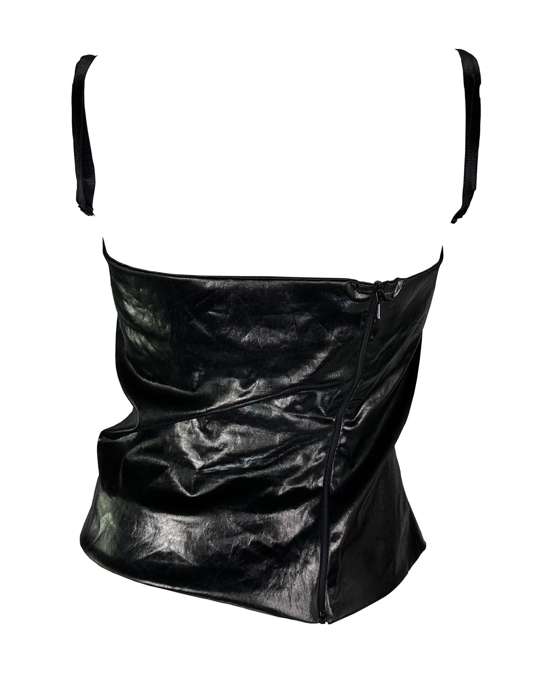 S/S 1999 Dolce & Gabbana Runway Wet Look Black Stretch Bustier Bra Crop Top For Sale 1