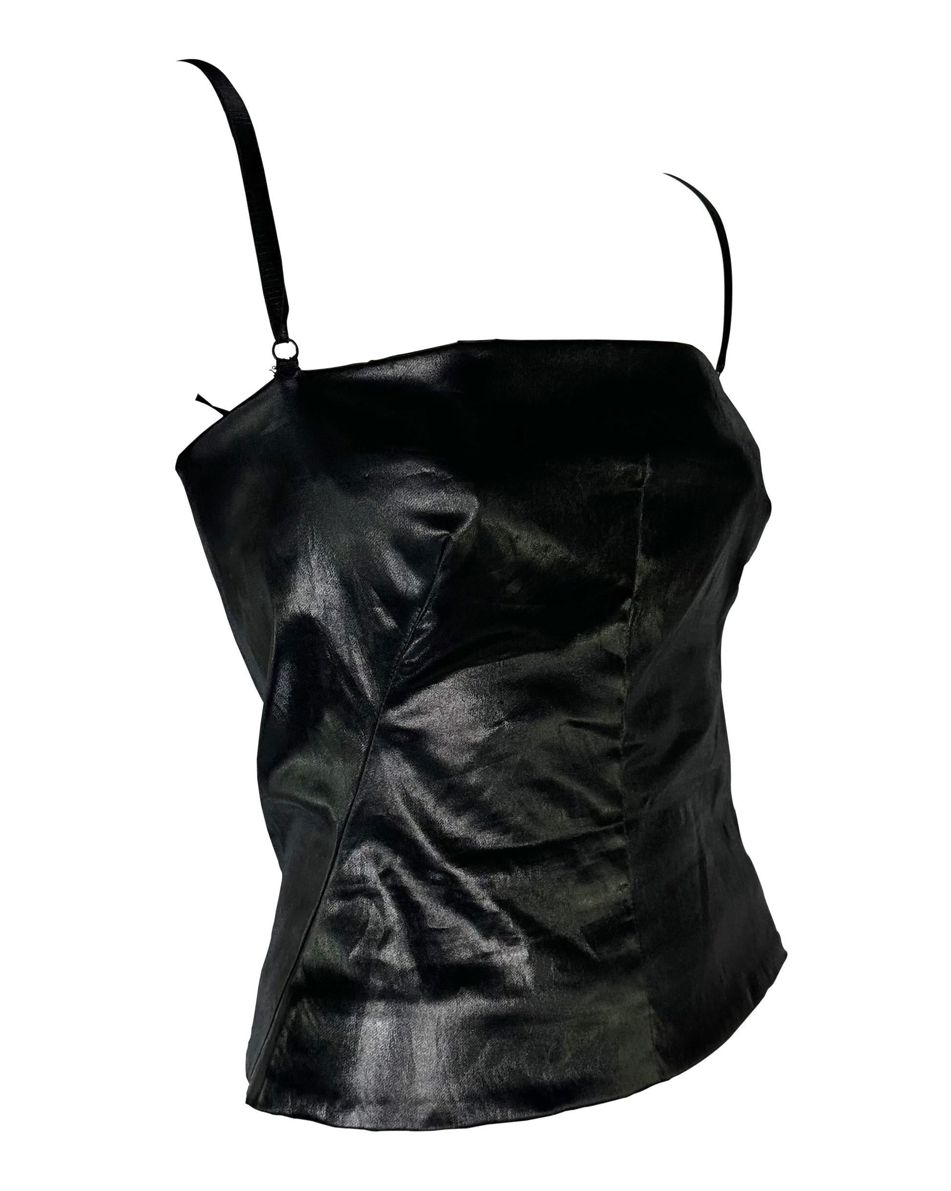 S/S 1999 Dolce & Gabbana Runway Wet Look Black Stretch Bustier Bra Crop Top For Sale 2