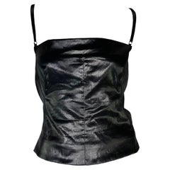 Vintage S/S 1999 Dolce & Gabbana Runway Wet Look Black Stretch Bustier Bra Crop Top