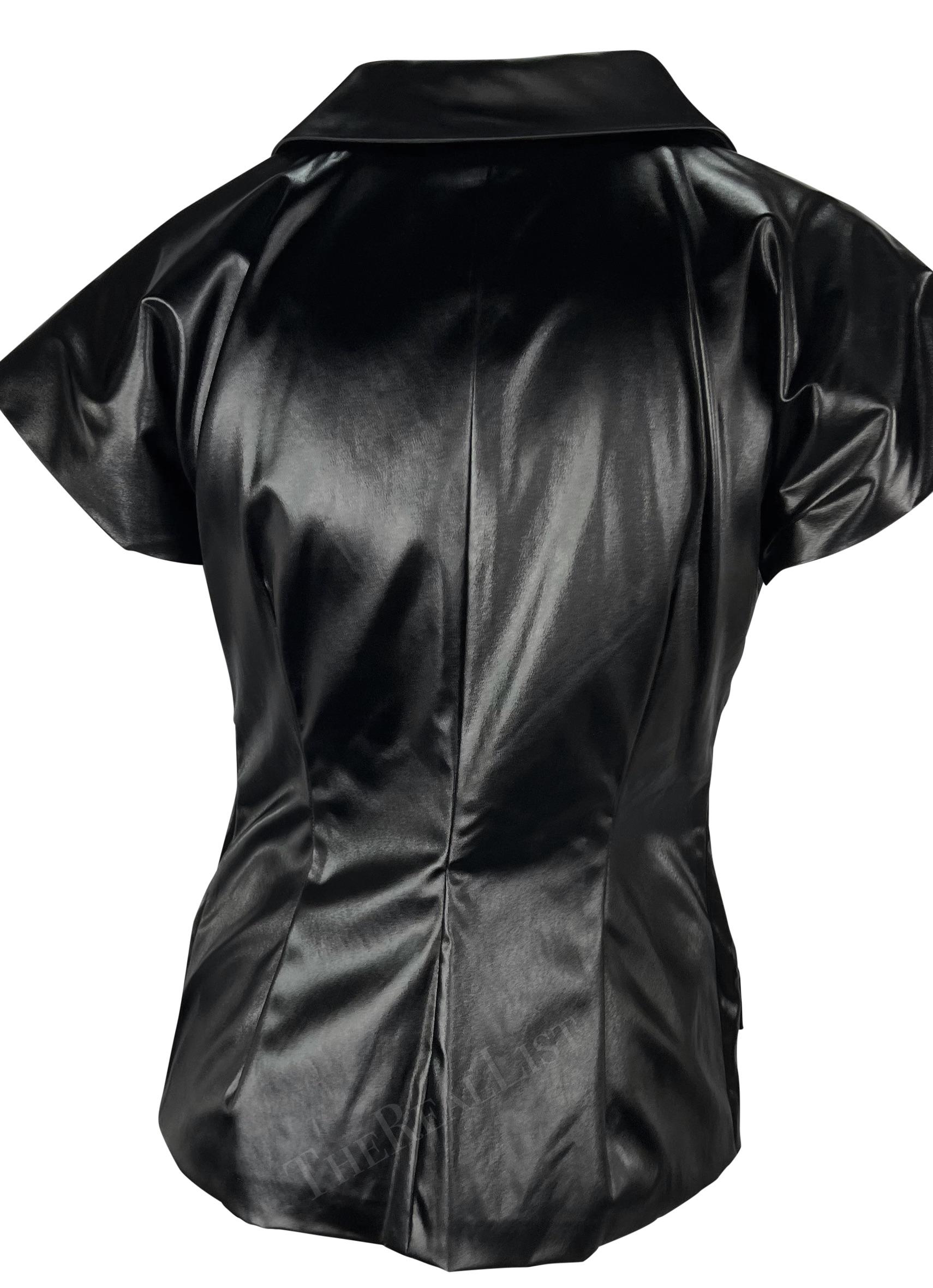 S/S 1999 Dolce & Gabbana Runway Wet Look Short Sleeve Black Jacket Top For Sale 1