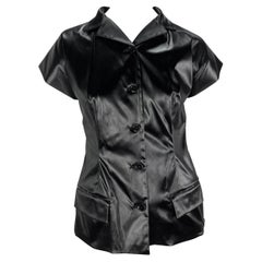 Retro S/S 1999 Dolce & Gabbana Runway Wet Look Short Sleeve Black Jacket Top
