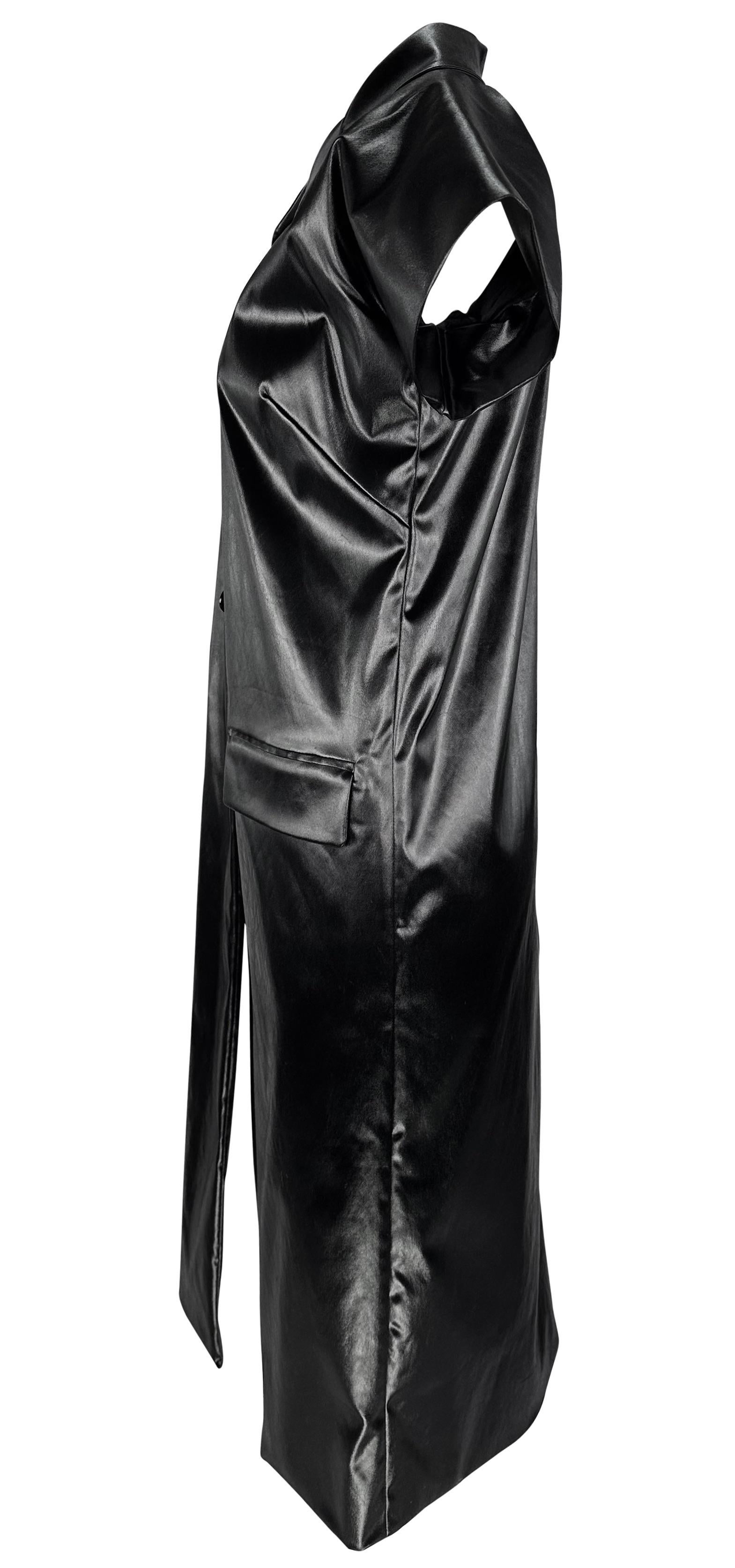 S/S 1999 Dolce & Gabbana Runway Wet Look Stretch Black Coat Dress Short Sleeve For Sale 1