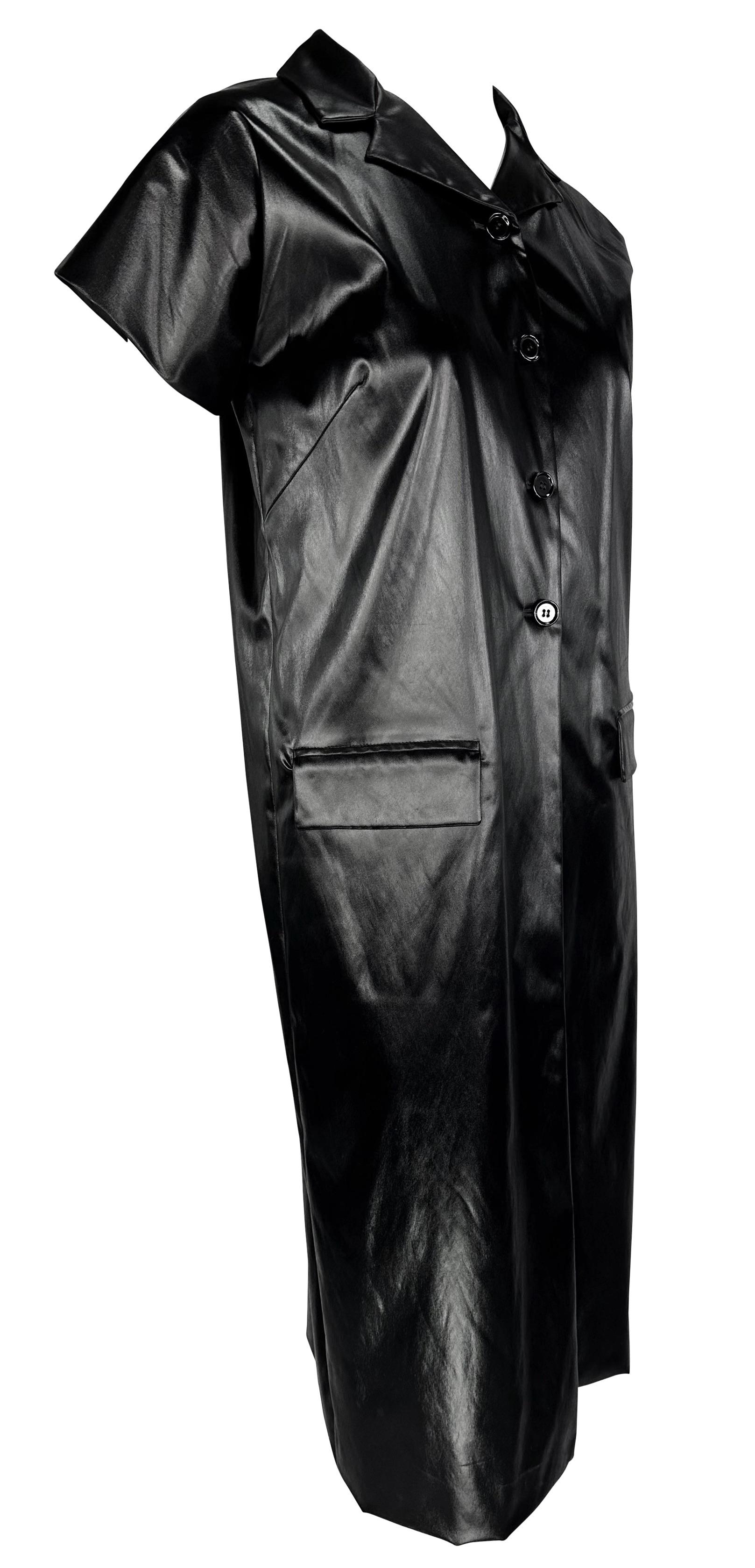 S/S 1999 Dolce & Gabbana Runway Wet Look Stretch Black Coat Dress Short Sleeve For Sale 4