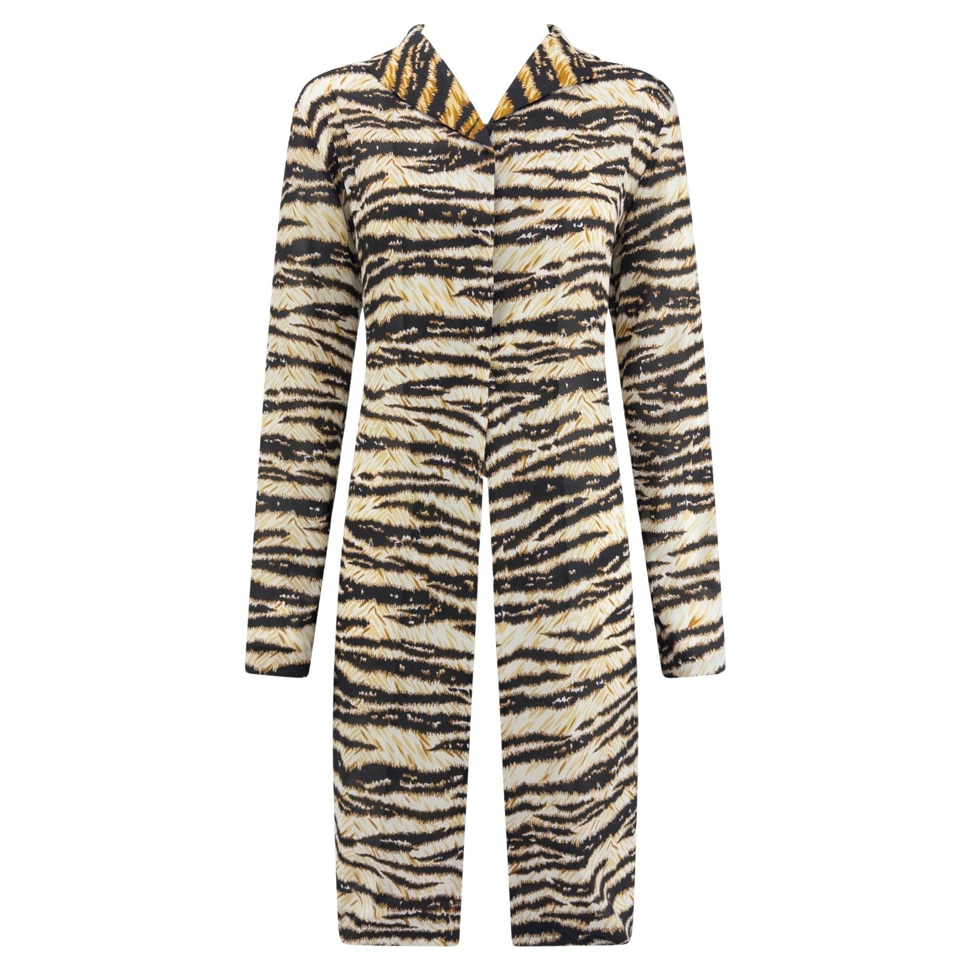 S/S 1999 Dolce & Gabbana Tiger Print Stretch Silk Sheer Button Up Dress Top IT42 For Sale