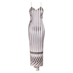 F/S 1999 Dries Van Noten Weißes und graues Bustle-Kleid mit Farbverlaufstreifen