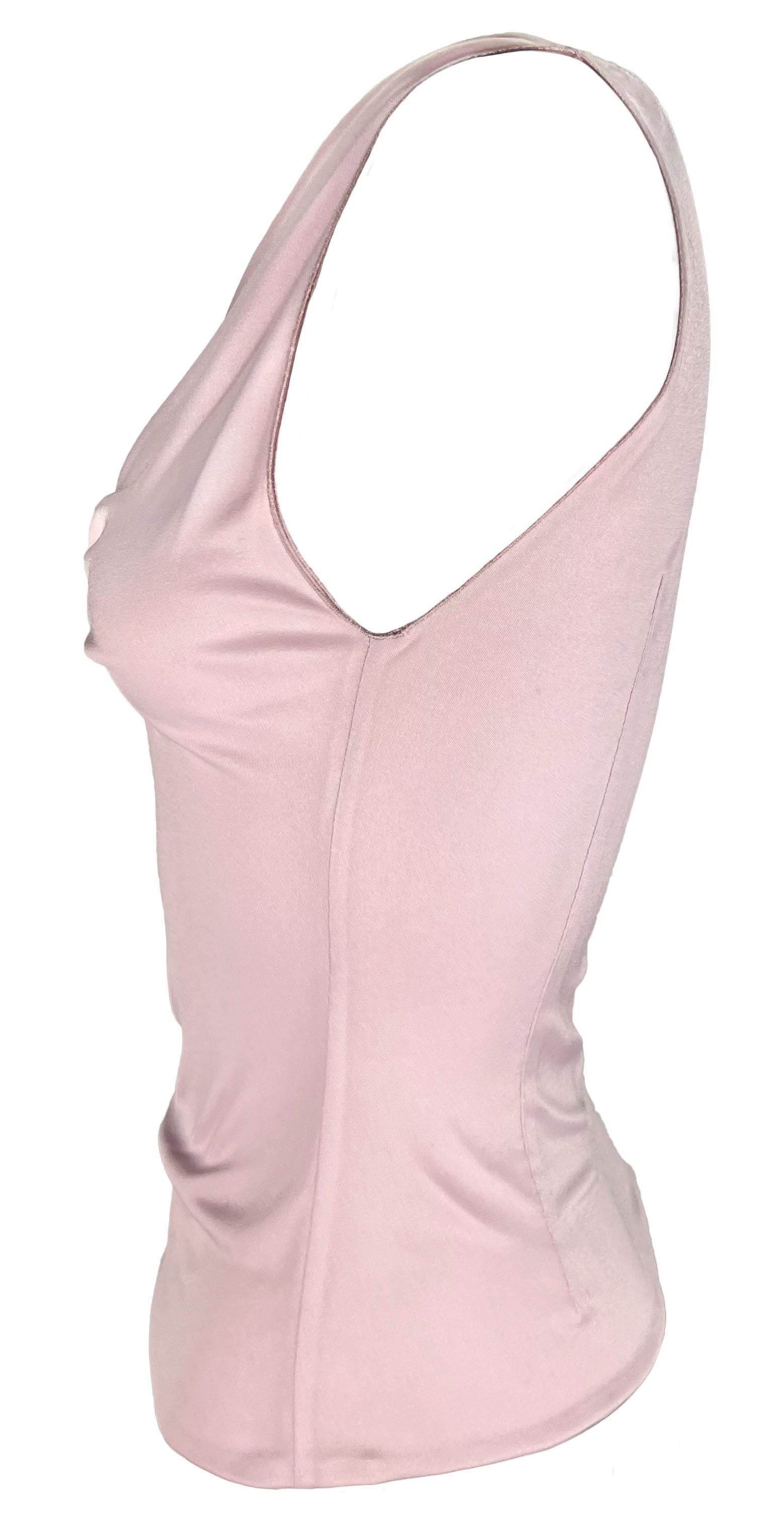 Beige S/S 1999 Gianni Versace by Donatella Boned Asymmetric Pastel Pink Plunge Top