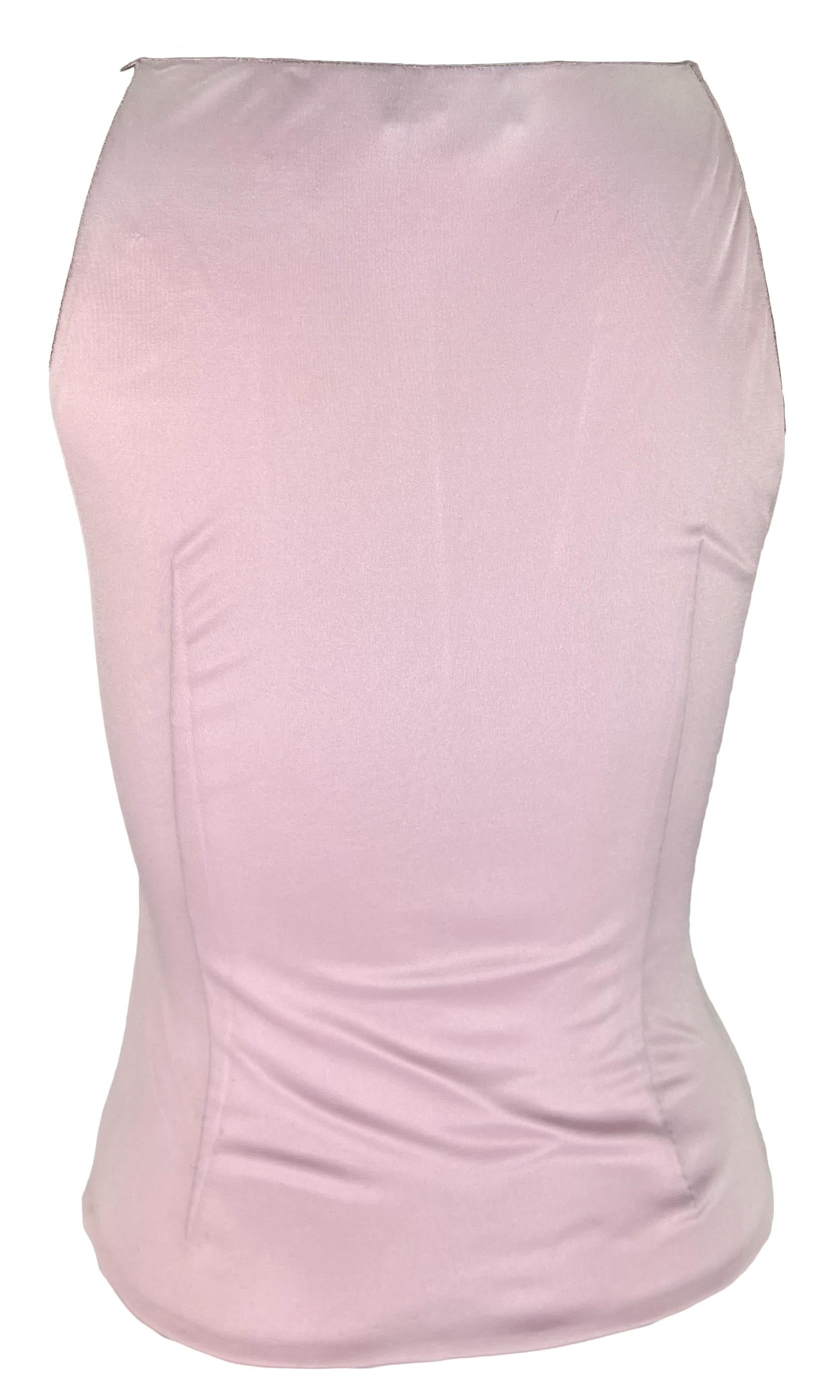 S/S 1999 Gianni Versace by Donatella Boned Asymmetric Pastel Pink Plunge Top In Excellent Condition In West Hollywood, CA