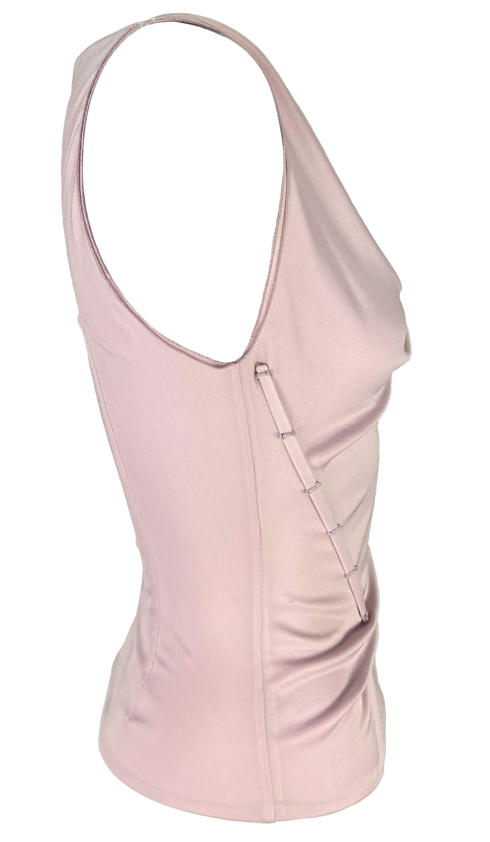 Women's S/S 1999 Gianni Versace by Donatella Boned Asymmetric Pastel Pink Plunge Top