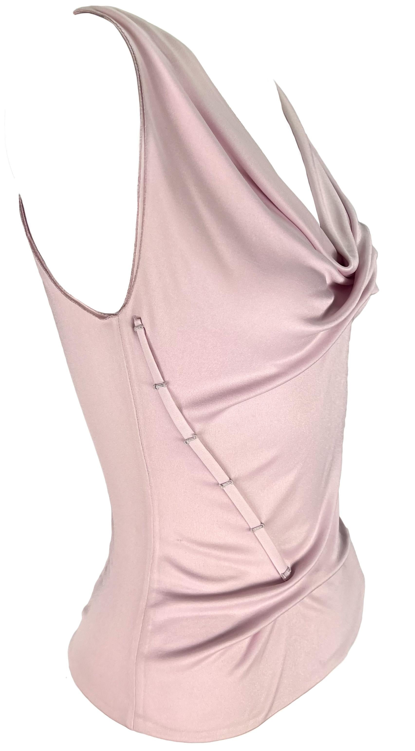 S/S 1999 Gianni Versace by Donatella Boned Asymmetric Pastel Pink Plunge Top 1