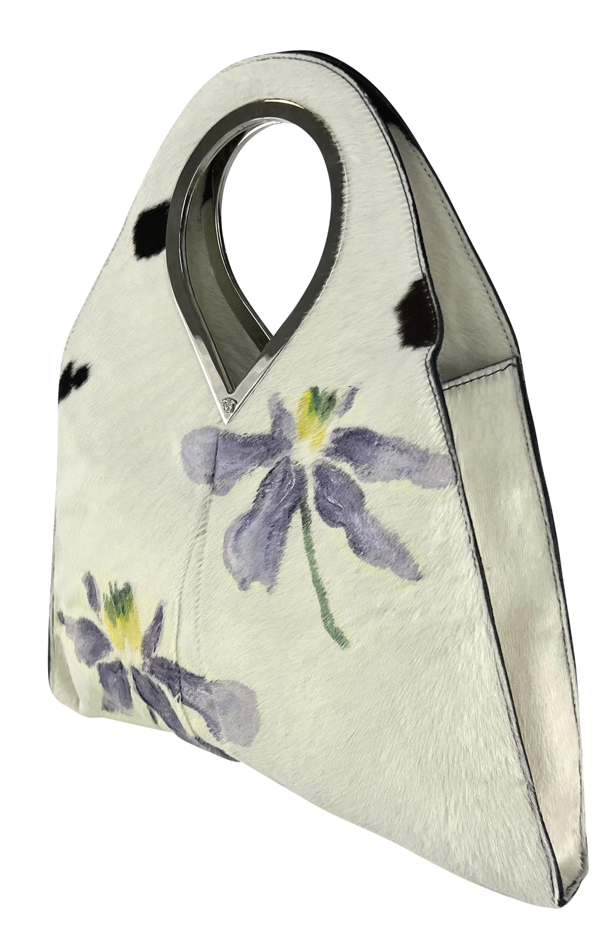 Gray S/S 1999 Gianni Versace by Donatella Hand-Painted Ponyhair Floral Mini Bag