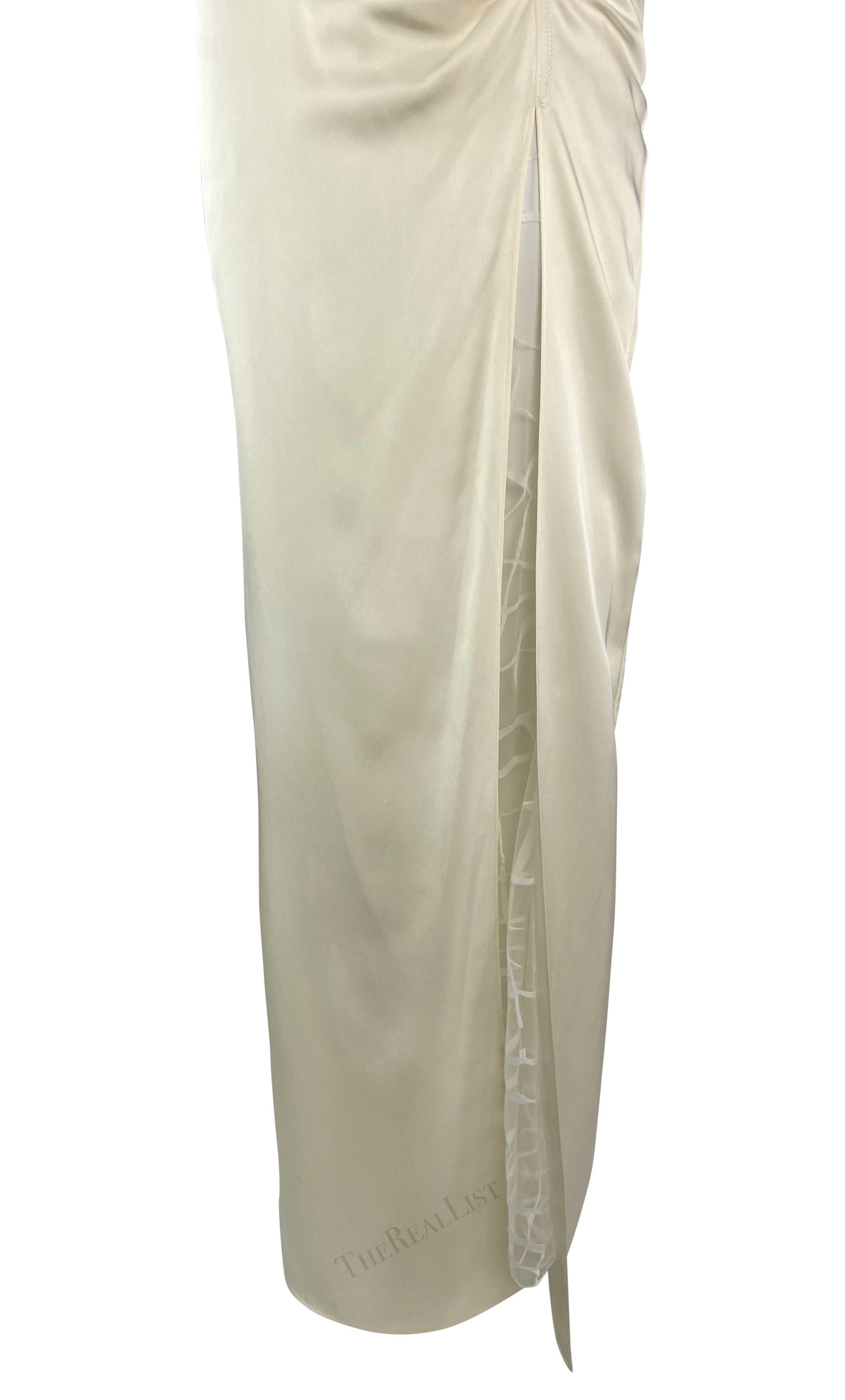 Women's S/S 1999 Gianni Versace by Donatella Ruched Off-White High-Slit Backless Gown