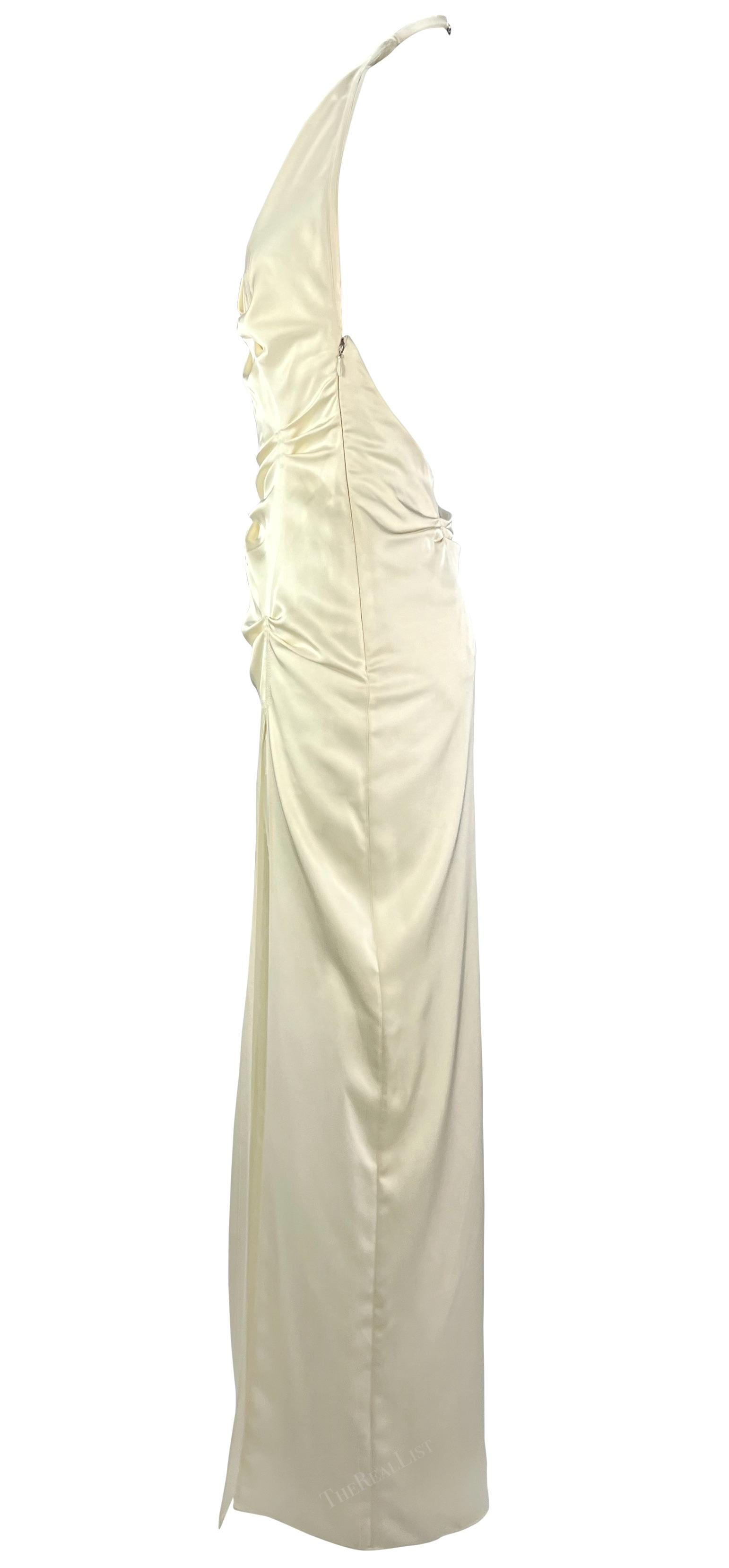 S/S 1999 Gianni Versace by Donatella Ruched Off-White High-Slit Backless Gown 2
