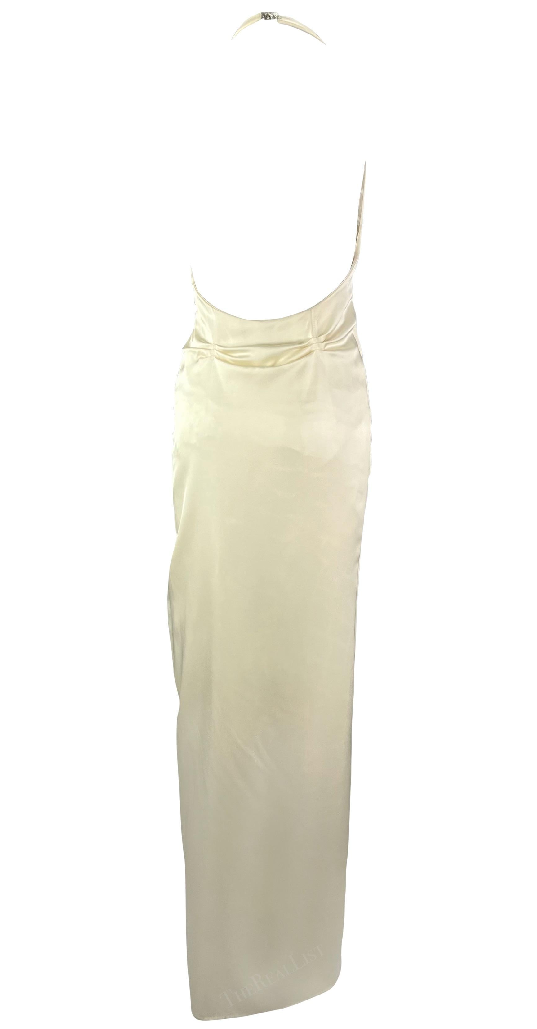 S/S 1999 Gianni Versace by Donatella Ruched Off-White High-Slit Backless Gown 3