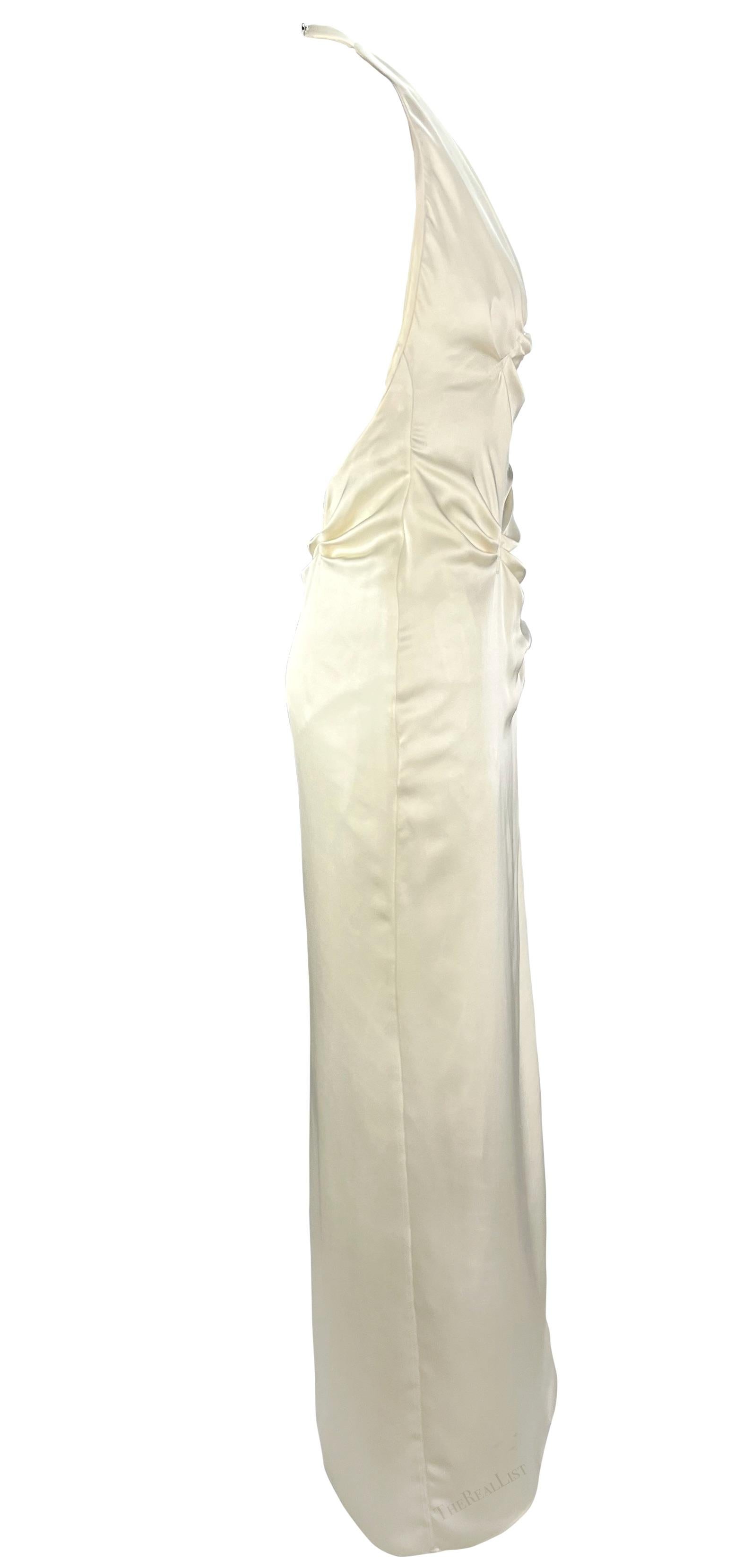 S/S 1999 Gianni Versace by Donatella Ruched Off-White High-Slit Backless Gown 5