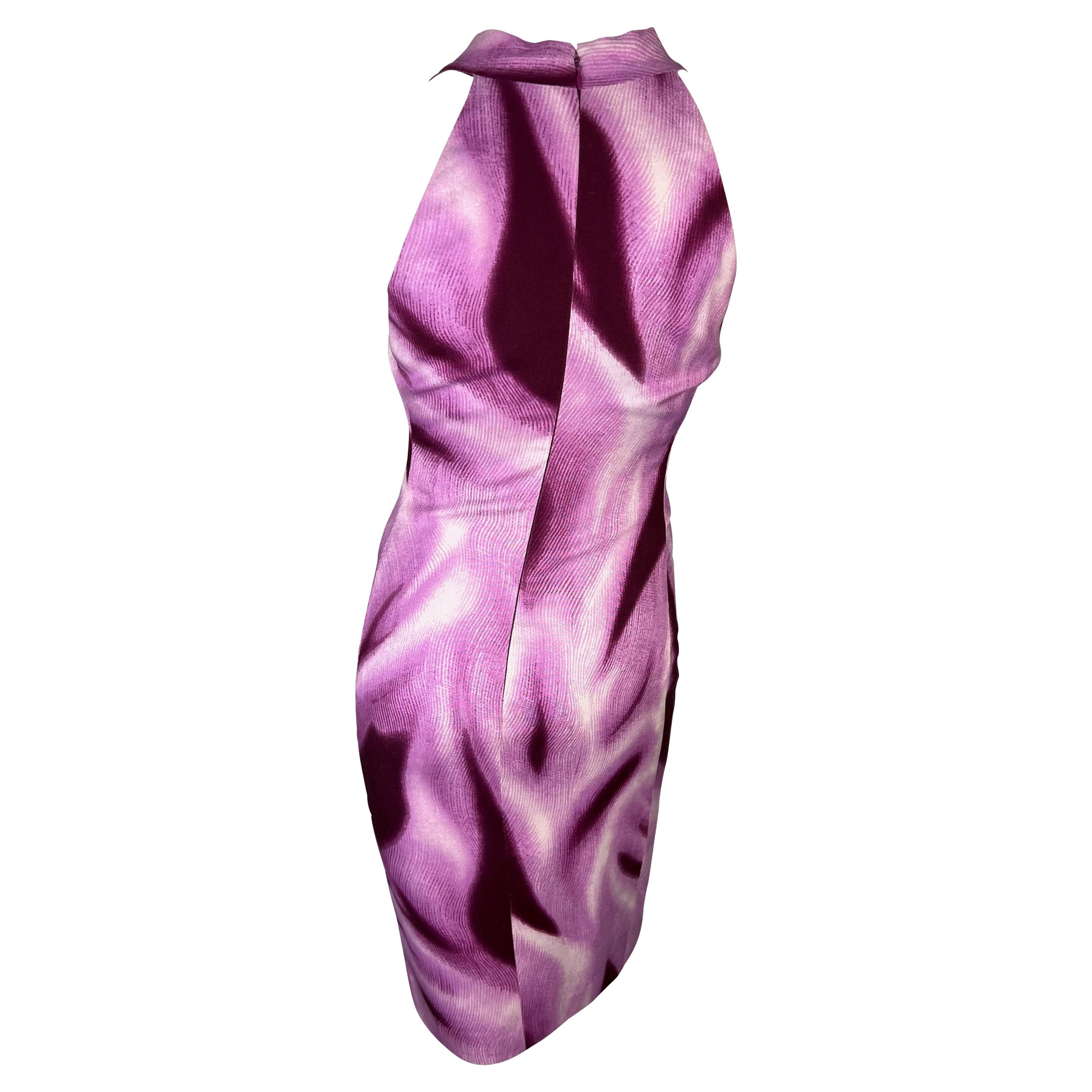 S/S 1999 Gianni Versace by Donatella Runway Abstract Print Purple Silk Dress In Good Condition For Sale In West Hollywood, CA