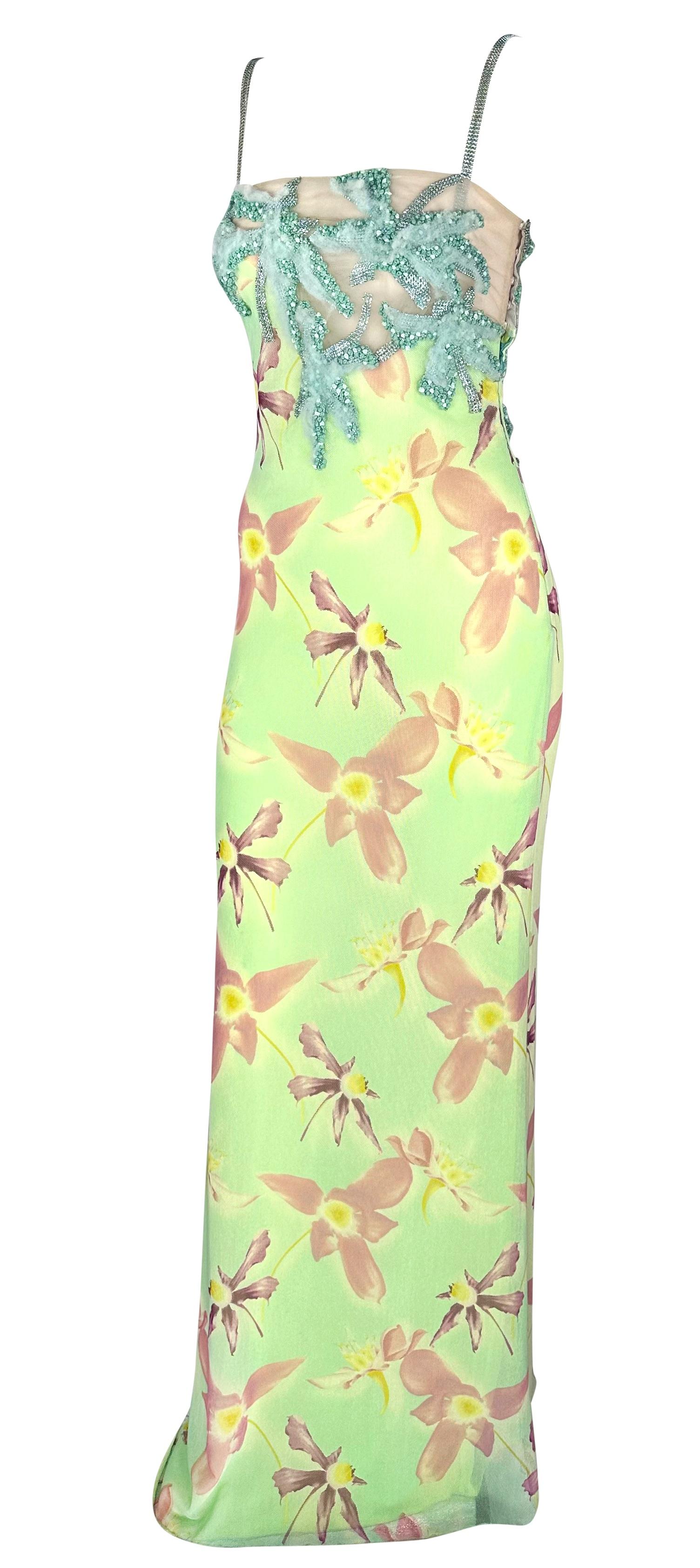 S/S 1999 Gianni Versace by Donatella Runway Sheer Floral Metal Oroton Gown 6