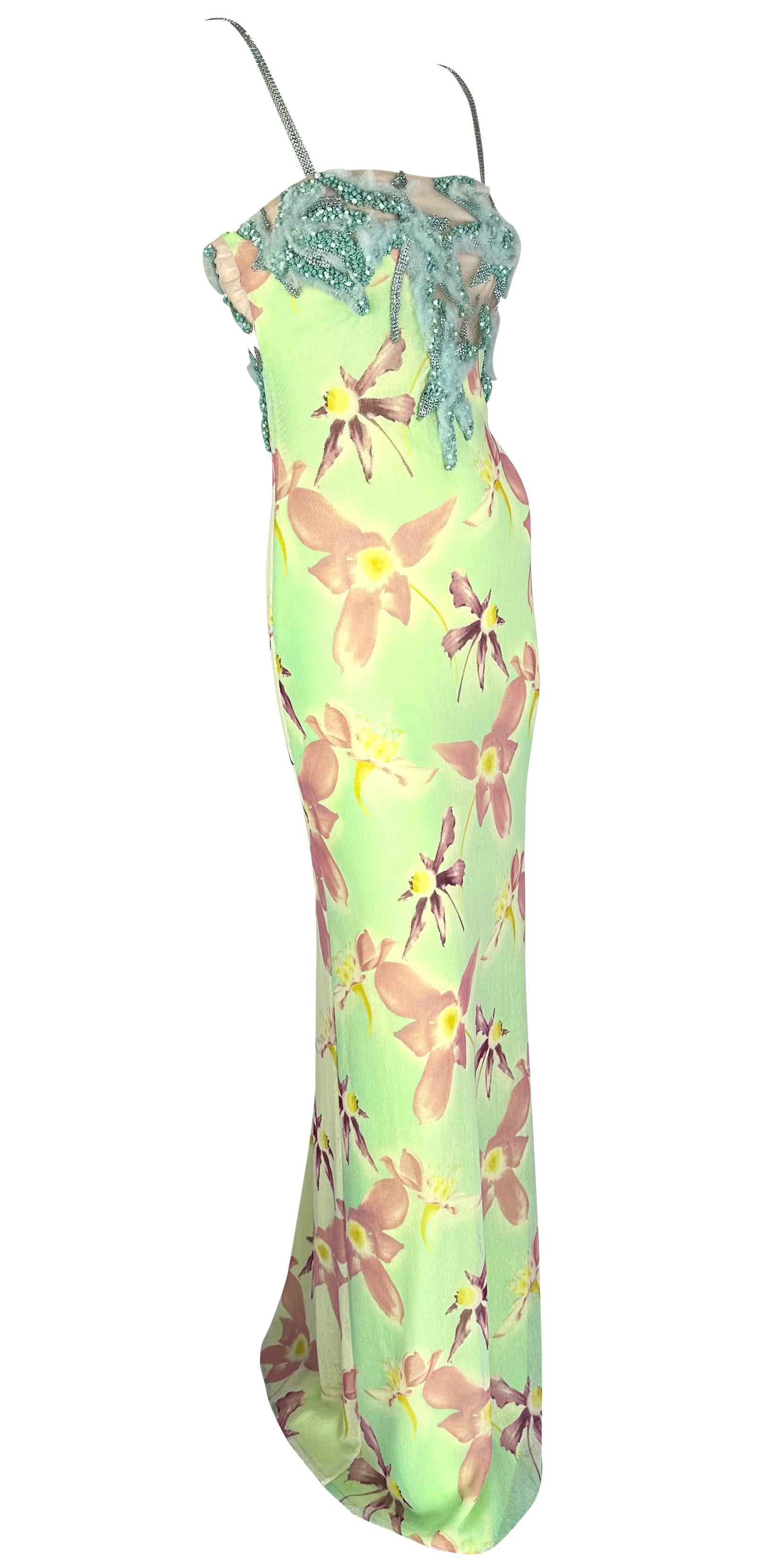 S/S 1999 Gianni Versace by Donatella Runway Sheer Floral Metal Oroton Gown 10