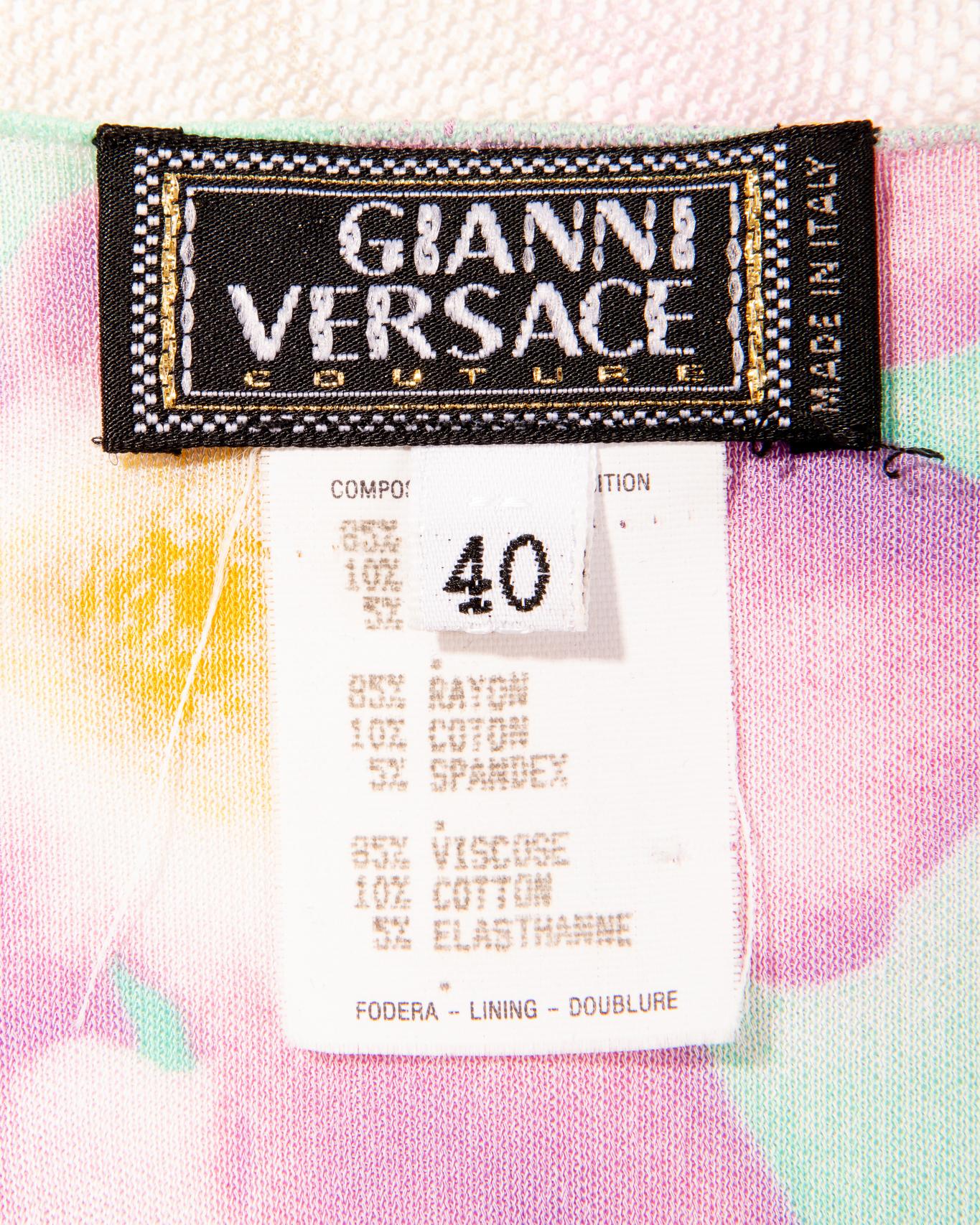 S/S 1999 Gianni Versace Pastel Floral Midi Dress 1