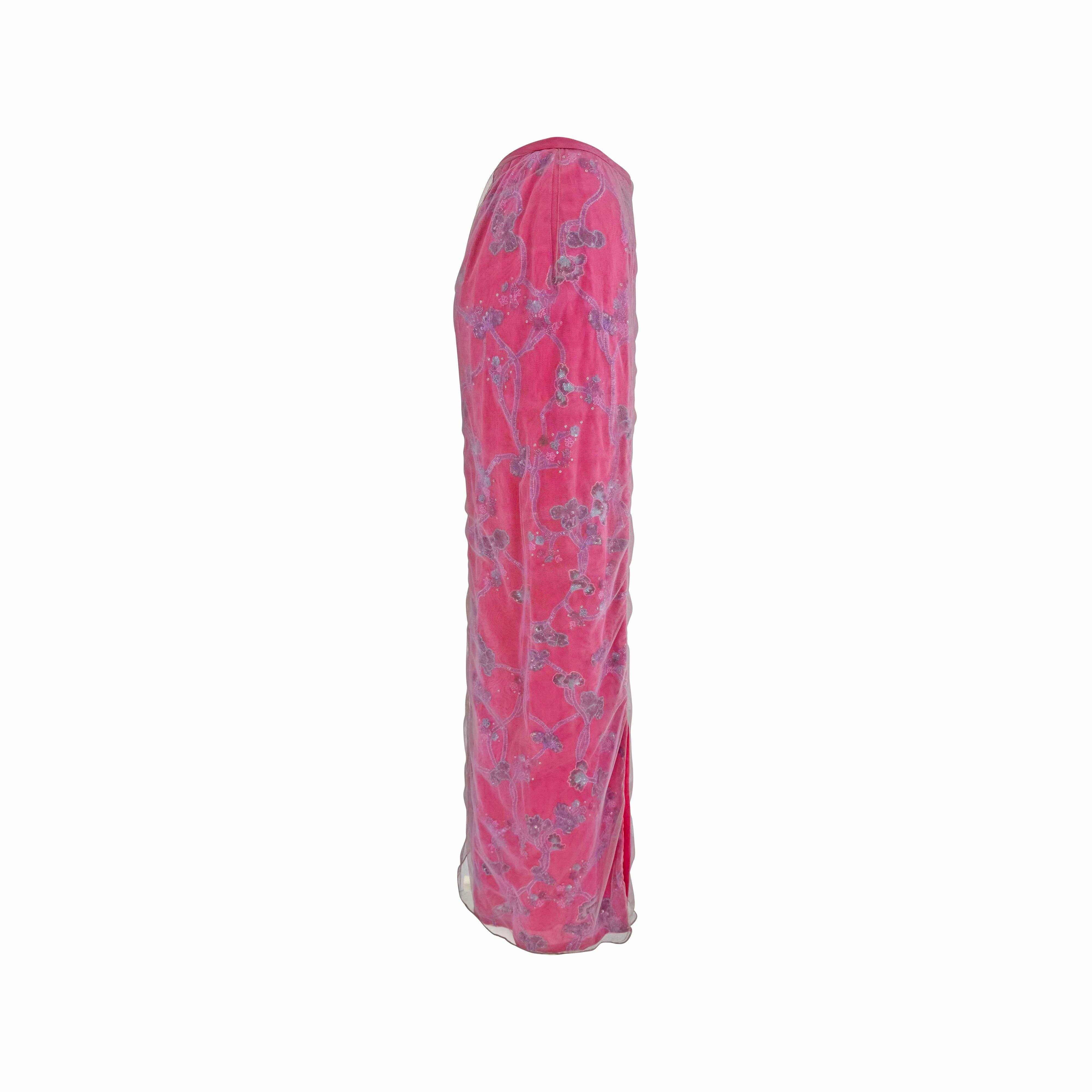 S/S 1999 Giorgio Armani Runway Rose Floral Beaded Tulle Overlay Maxi Skirt Pour femmes en vente