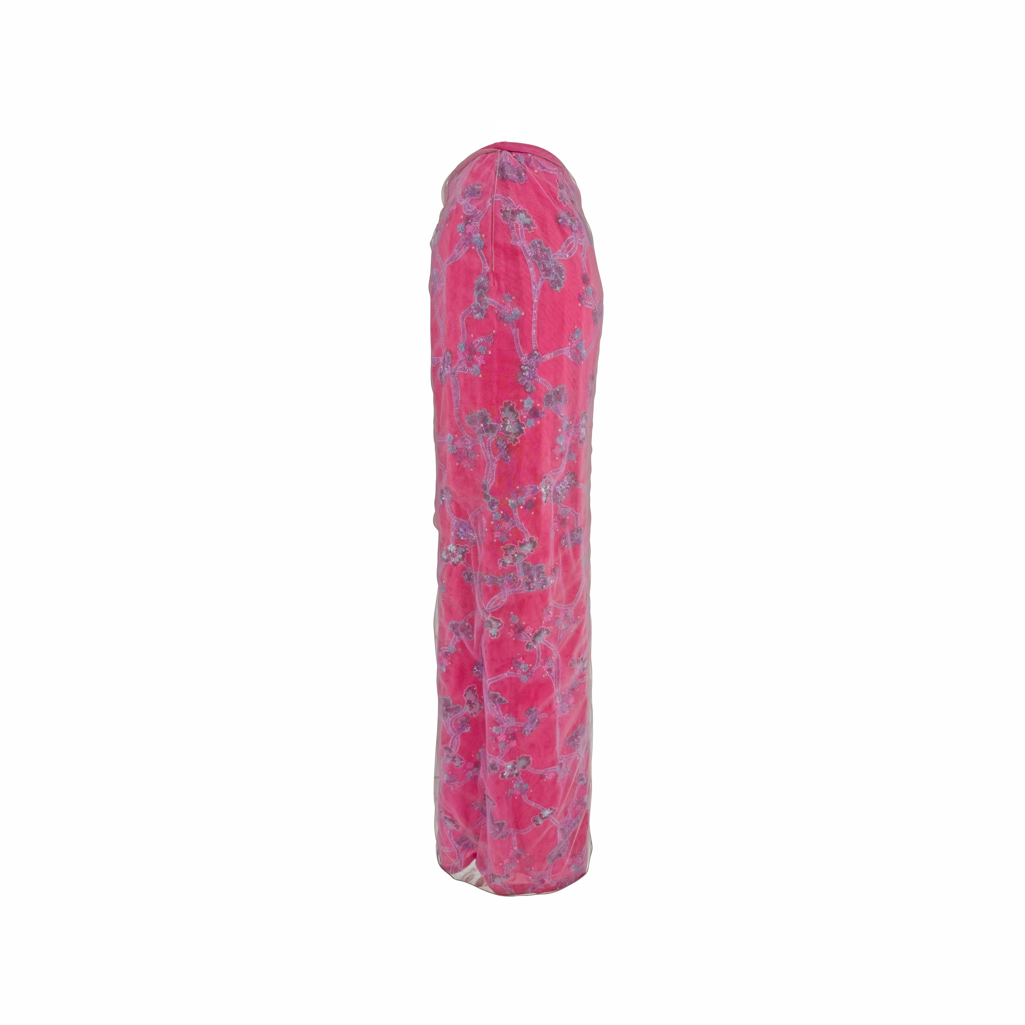 S/S 1999 Giorgio Armani Runway Rose Floral Beaded Tulle Overlay Maxi Skirt en vente 2
