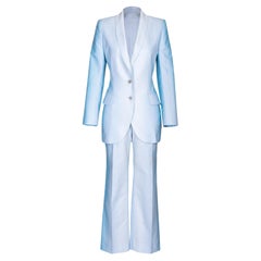 S/S 1999 Givenchy by Alexander McQueen Blue and White Houndstooth Pantsuit