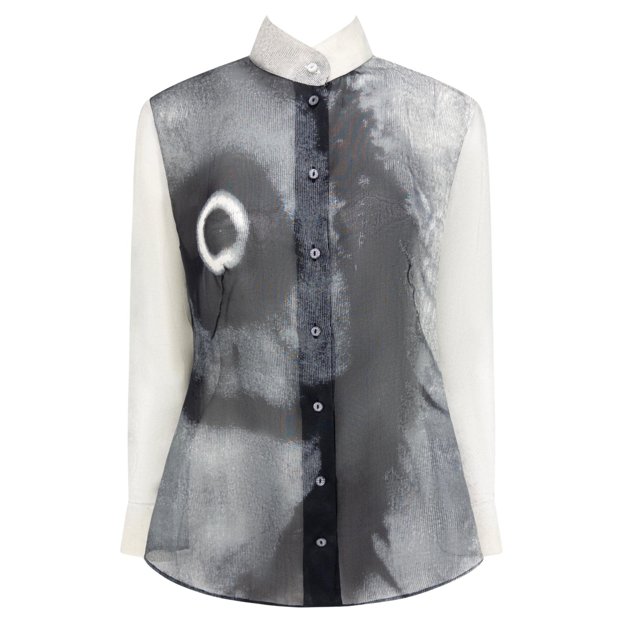 S/S 1999 Givenchy by Alexander McQueen Sheer Black Eye Button Up Blouse 44IT For Sale