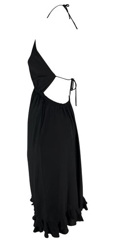 S/S 1999 Gucci by Tom Ford Backless Black Silk Plunging Tie Ruffle Cocktail Dres