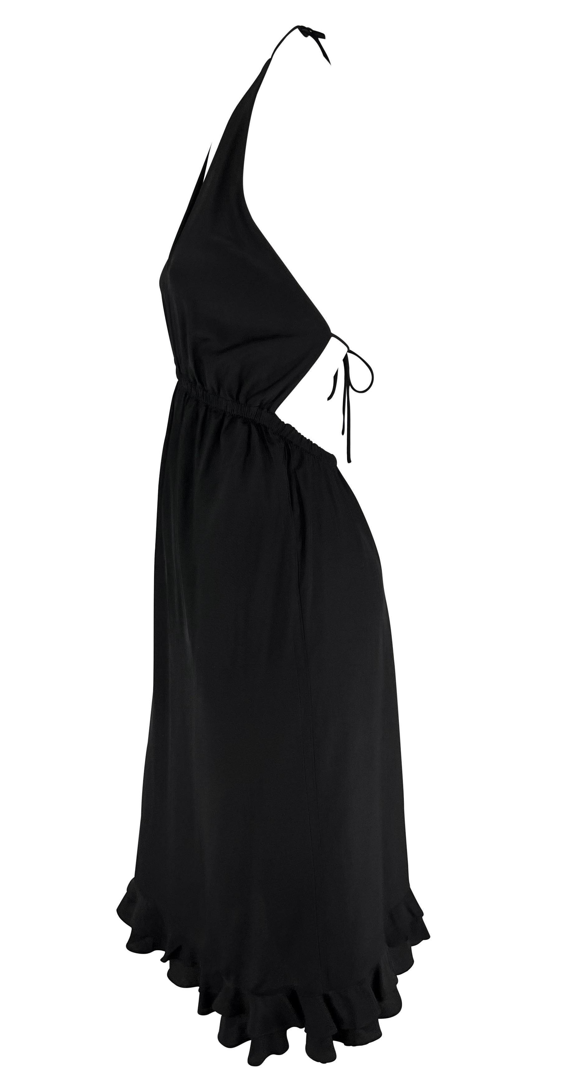 S/S 1999 Gucci by Tom Ford Backless Black Silk Plunging Tie Ruffle Cocktail Dres In Excellent Condition For Sale In West Hollywood, CA