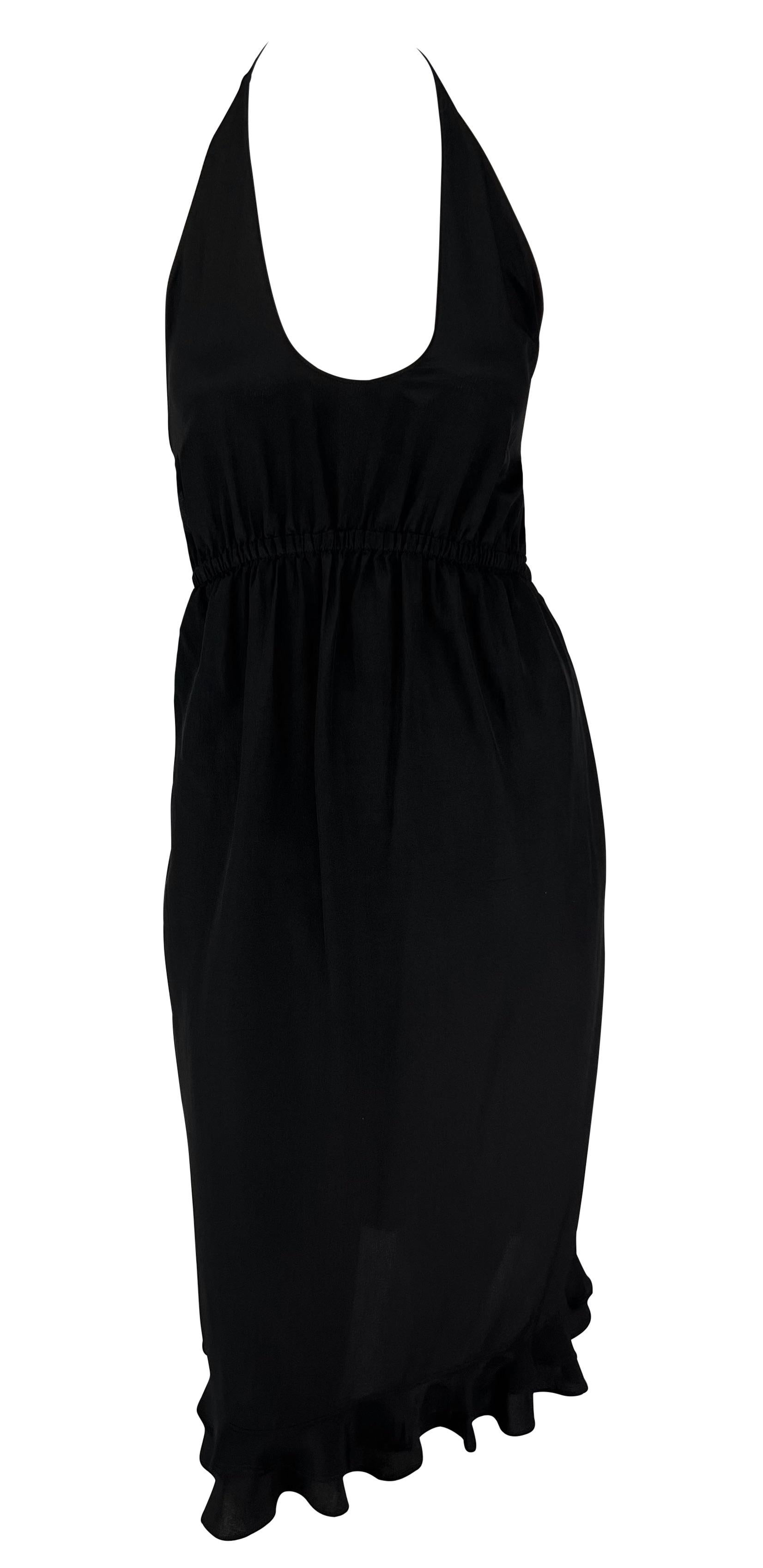 S/S 1999 Gucci by Tom Ford Backless Black Silk Plunging Tie Ruffle Cocktail Dres For Sale 1