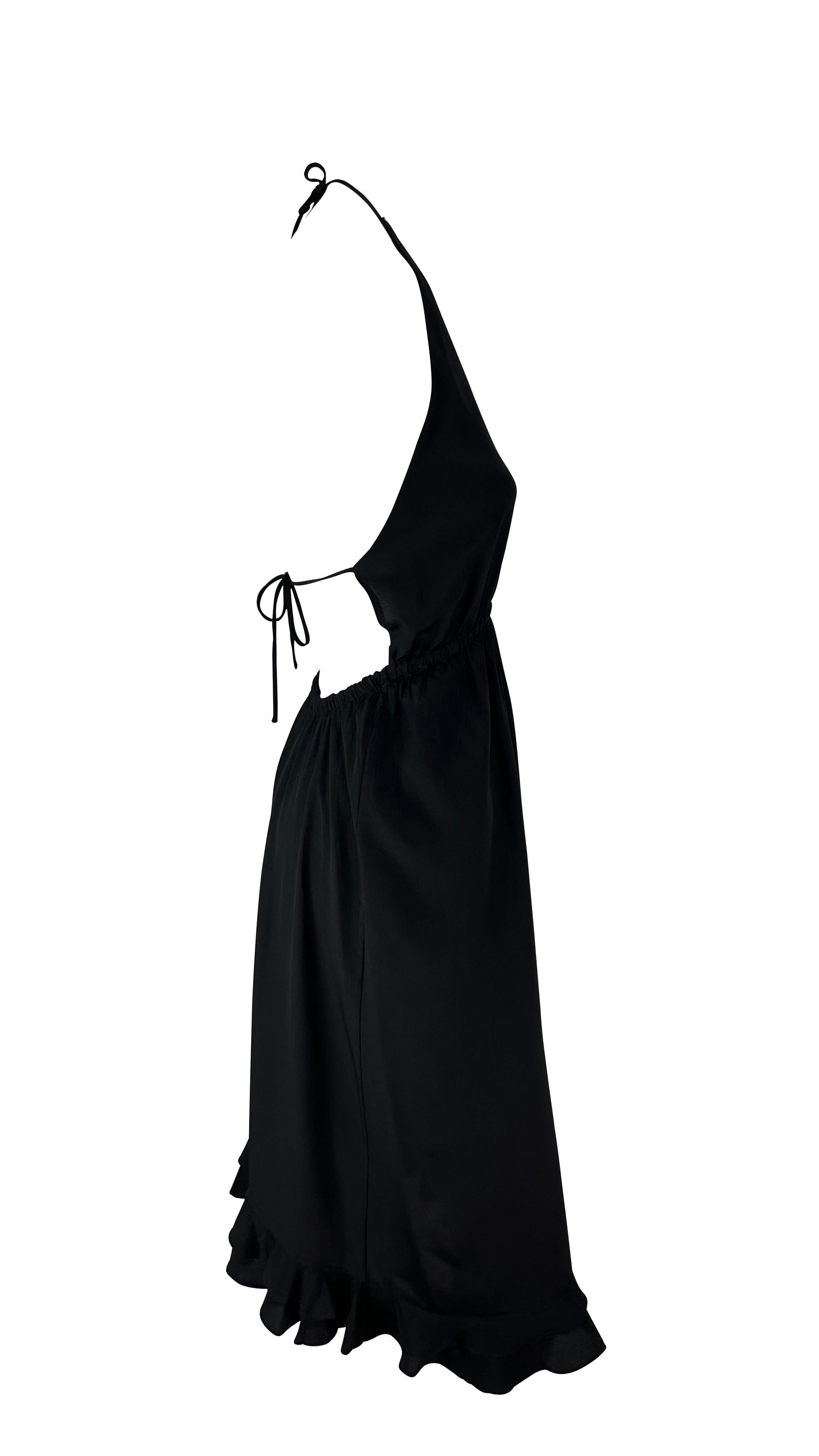 S/S 1999 Gucci by Tom Ford Backless Black Silk Plunging Tie Ruffle Cocktail Dres For Sale 3