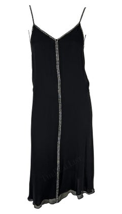 S/S 1999 Gucci by Tom Ford Backless Rhinestone Semi-Sheer Black Slip Dress