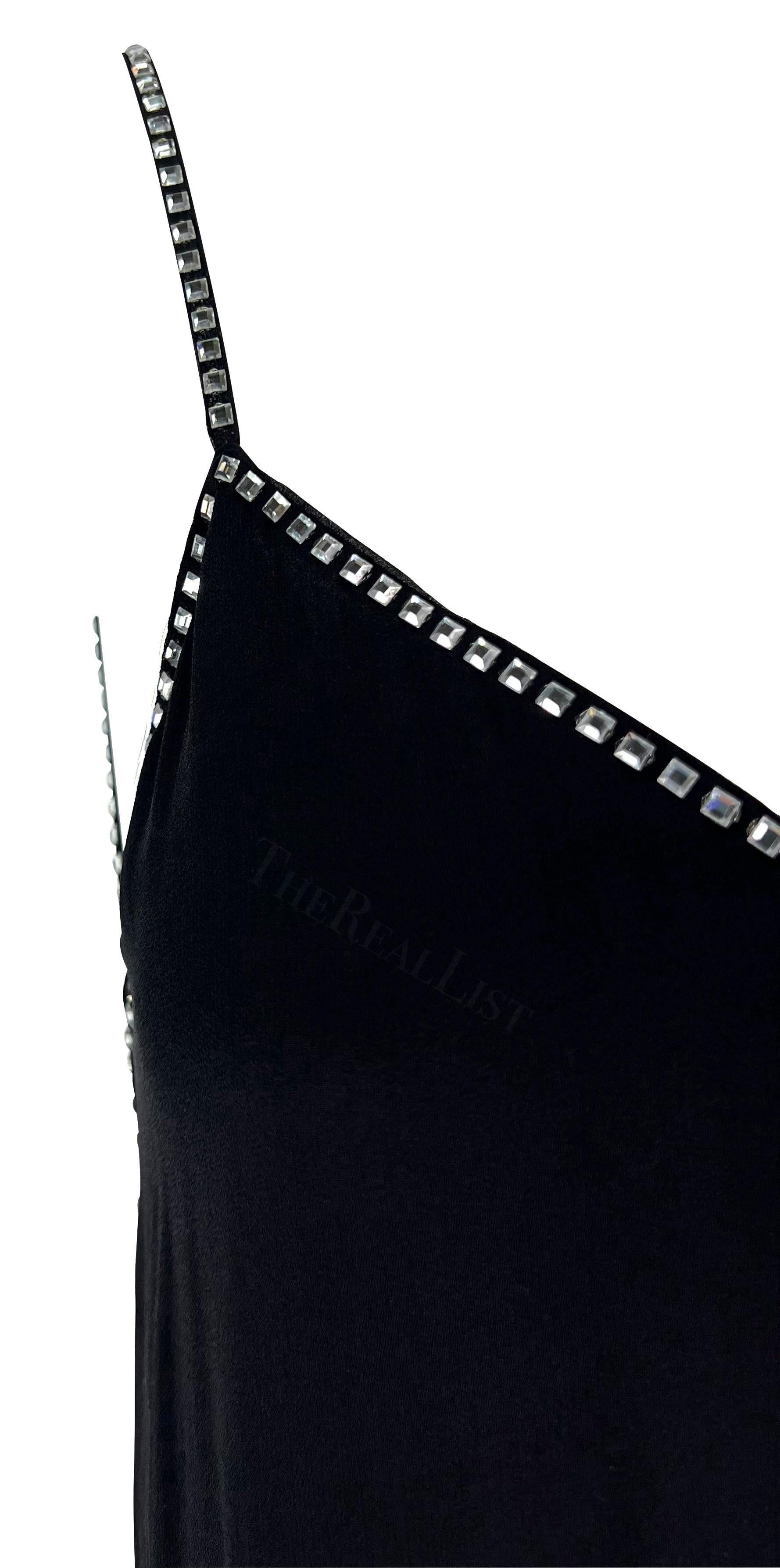S/S 1999 Gucci by Tom Ford Backless Rhinestone Semi-Sheer Black Slip Dress For Sale 1