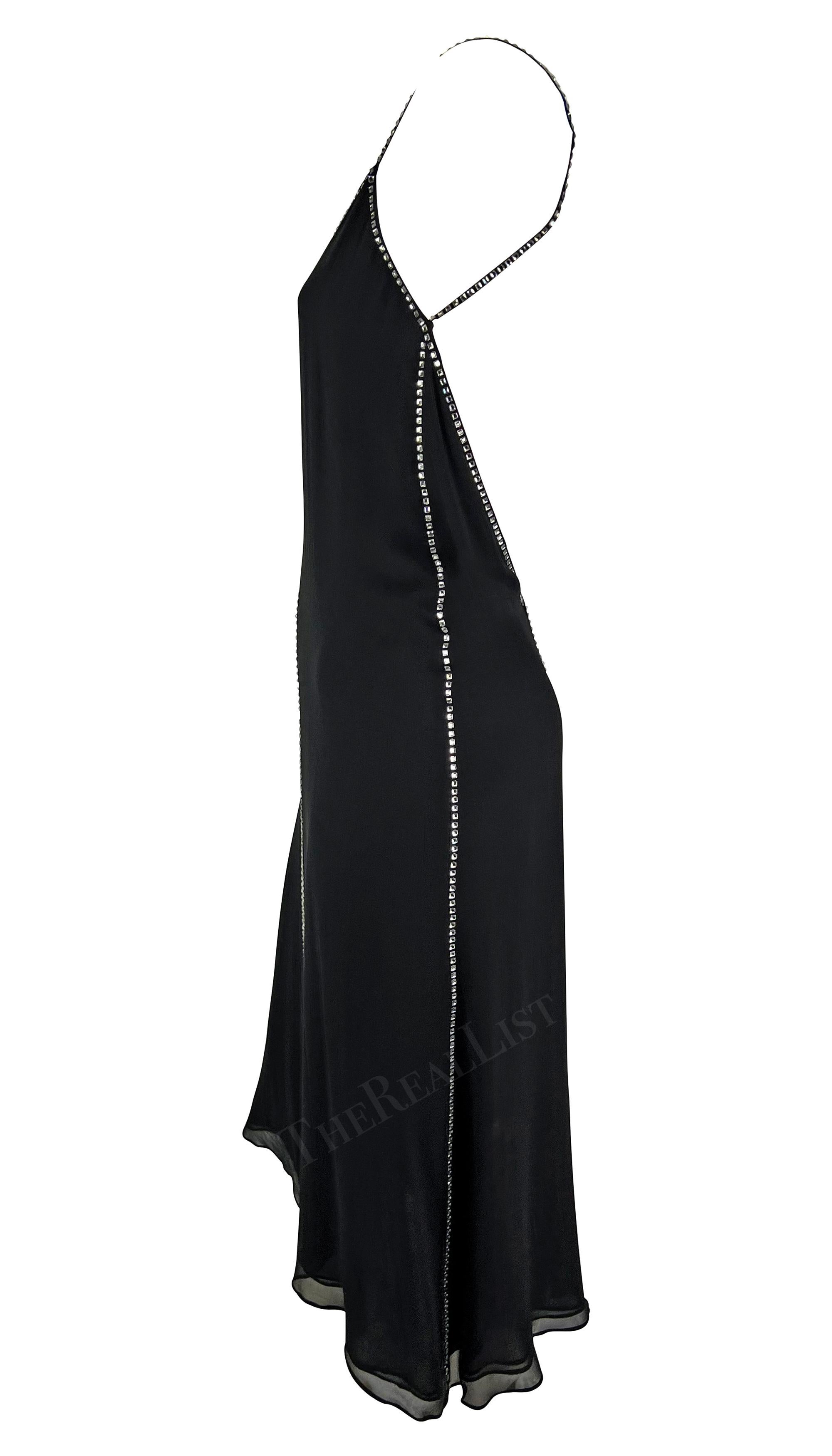 S/S 1999 Gucci by Tom Ford Backless Rhinestone Semi-Sheer Black Slip Dress For Sale 2
