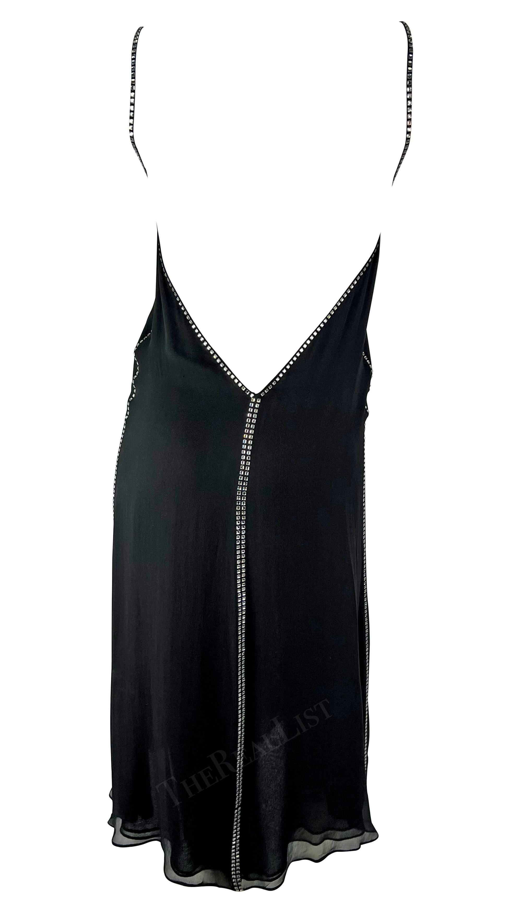 S/S 1999 Gucci by Tom Ford Backless Rhinestone Semi-Sheer Black Slip Dress For Sale 4