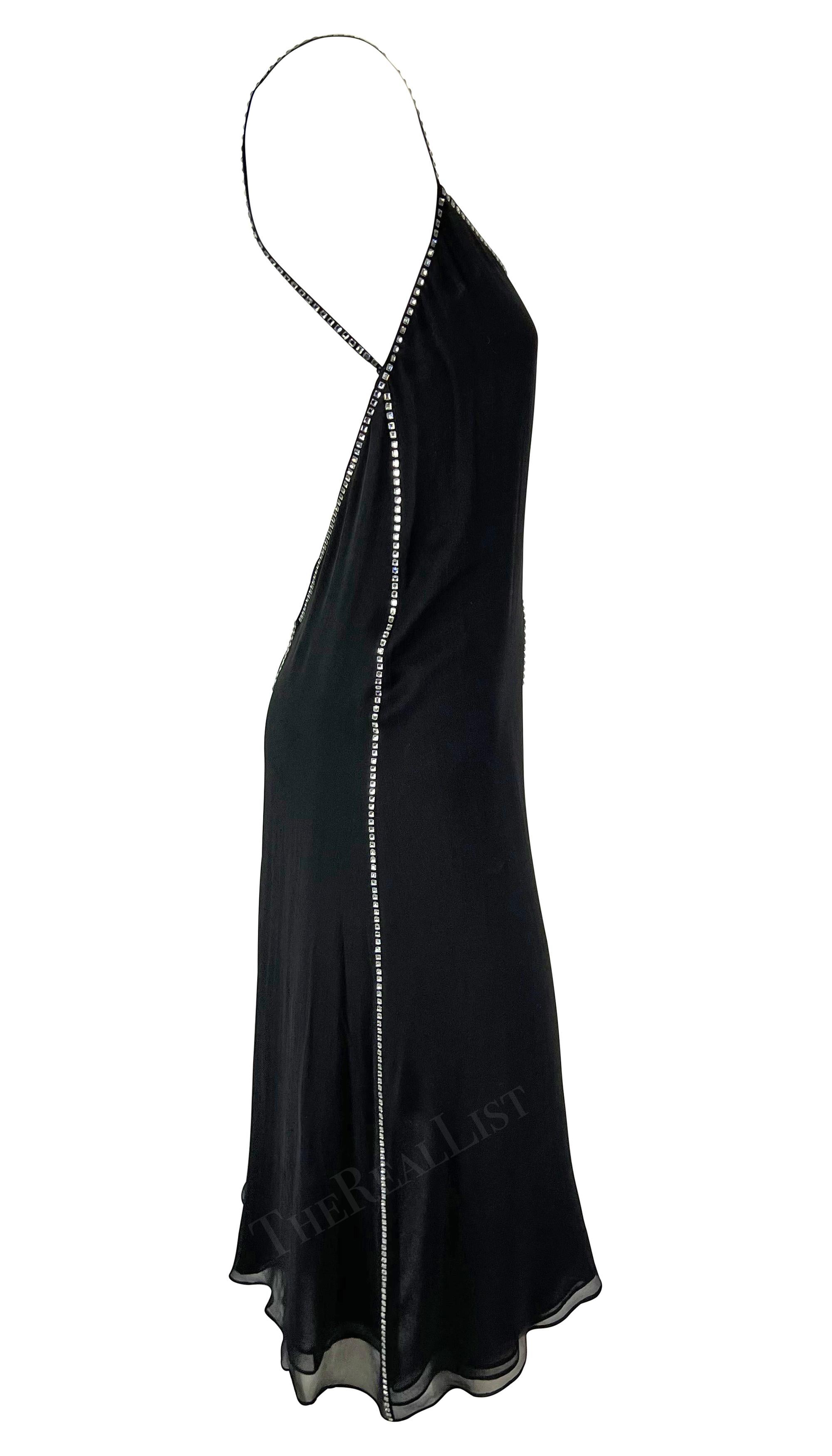 S/S 1999 Gucci by Tom Ford Backless Rhinestone Semi-Sheer Black Slip Dress For Sale 5