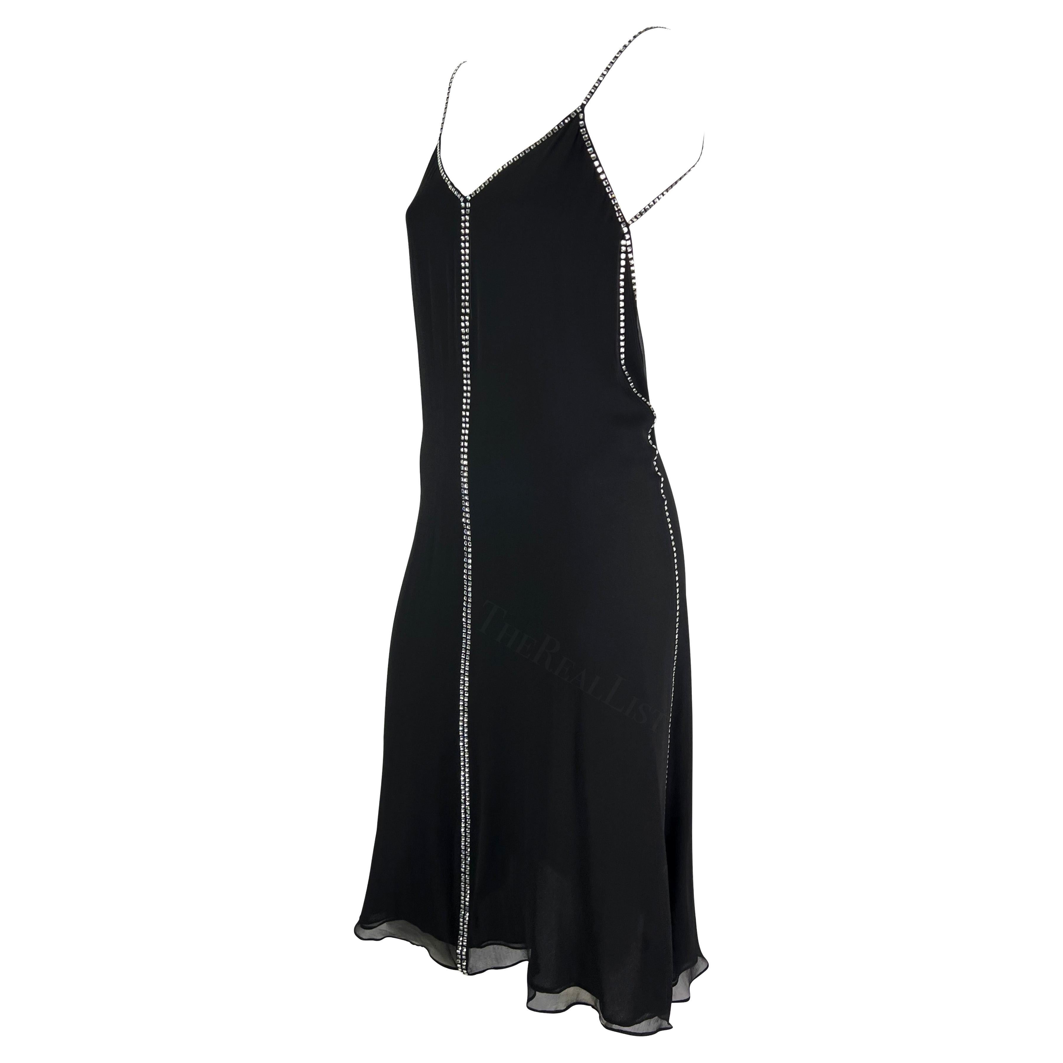 S/S 1999 Gucci by Tom Ford Backless Rhinestone Semi-Sheer Black Slip Dress For Sale