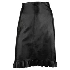 S/S 1999 Gucci by Tom Ford Black Leather Ruffle Trim Pencil Skirt